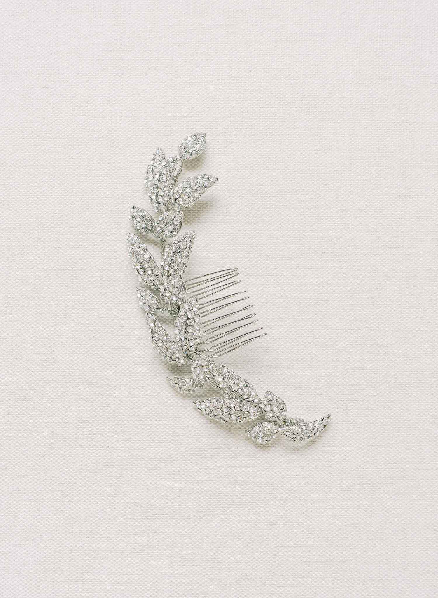 crystal encrusted bridal leaf hair comb, adornment by twigs & honey