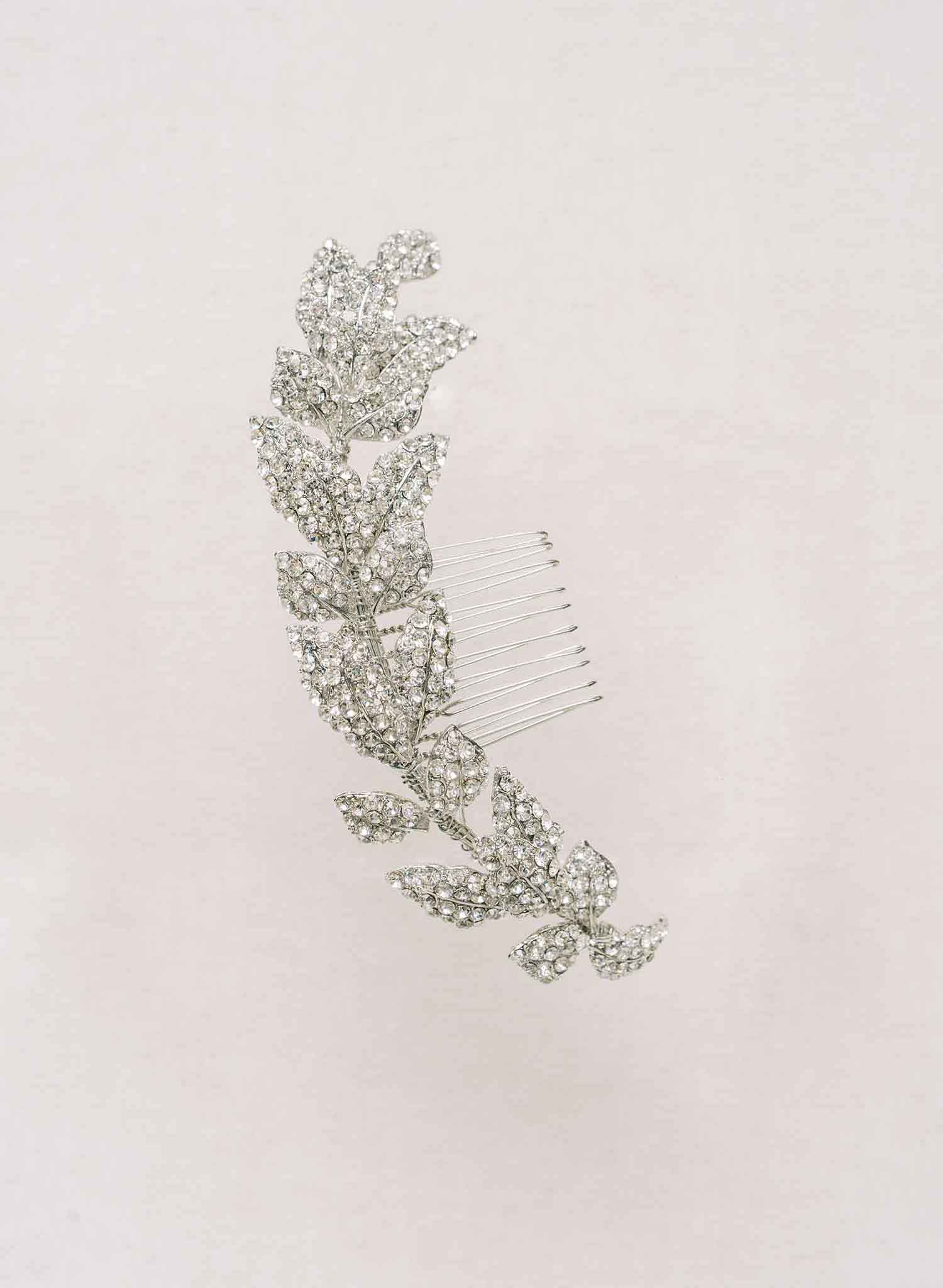 crystal encrusted bridal leaf hair comb, adornment by twigs & honey