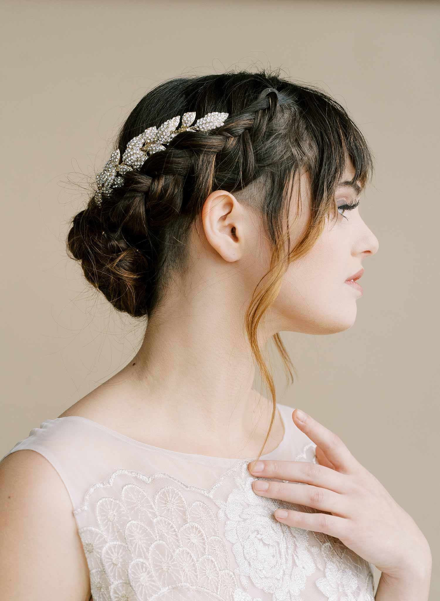 crystal encrusted bridal leaf hair comb, adornment by twigs & honey