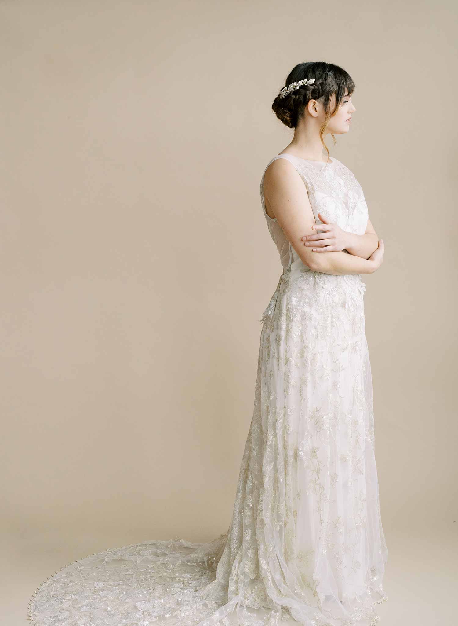 crystal encrusted bridal leaf hair comb, adornment by twigs & honey