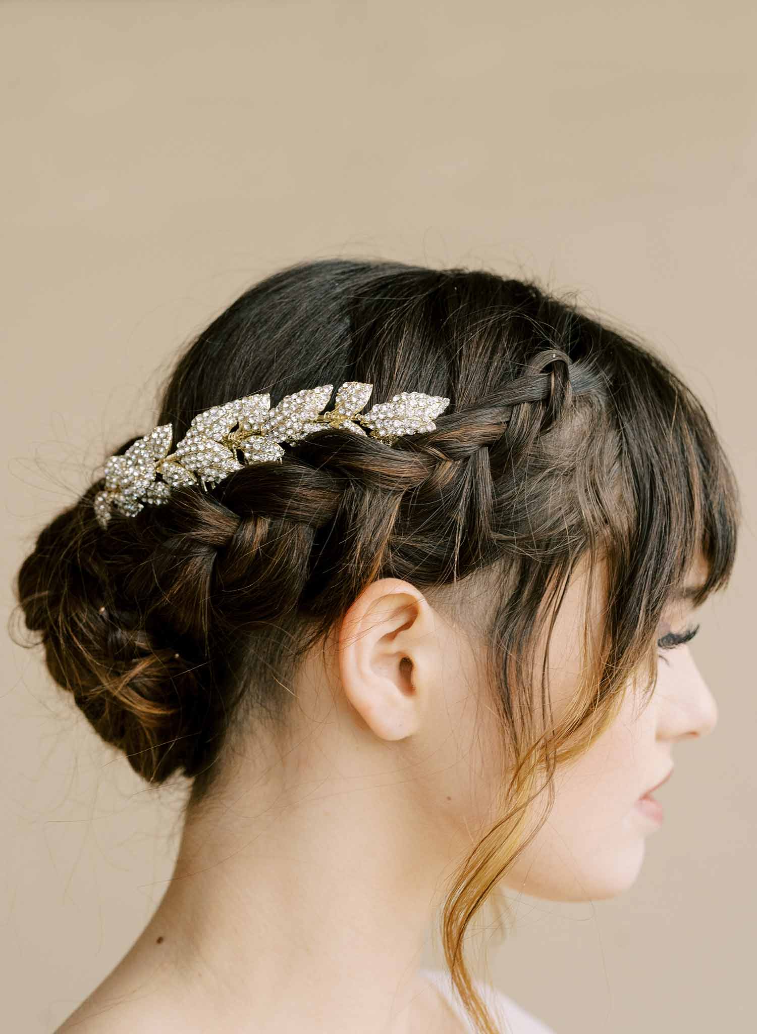 crystal encrusted bridal leaf hair comb, adornment by twigs & honey
