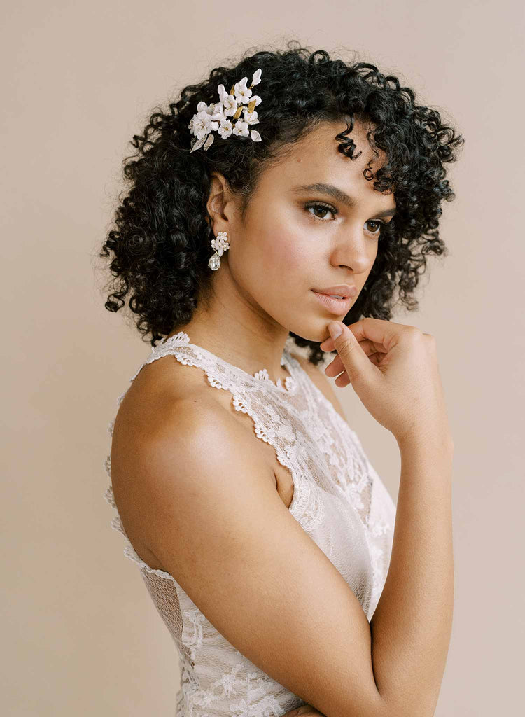 clay flower bridal hair comb by twigs and honey