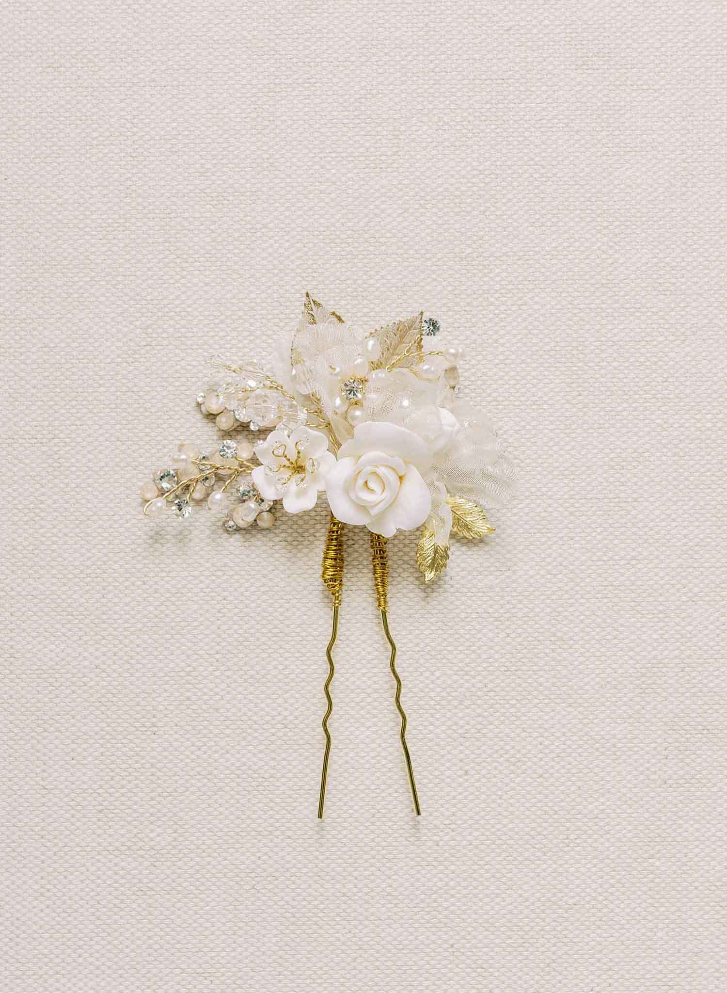 bridal clay flower hair pin by twigs & honey