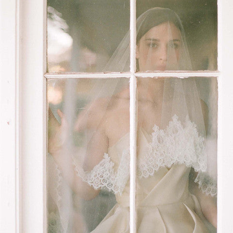 lace trim silk tulle veil, blusher, fingertip veil, wedding veil, bridal veil