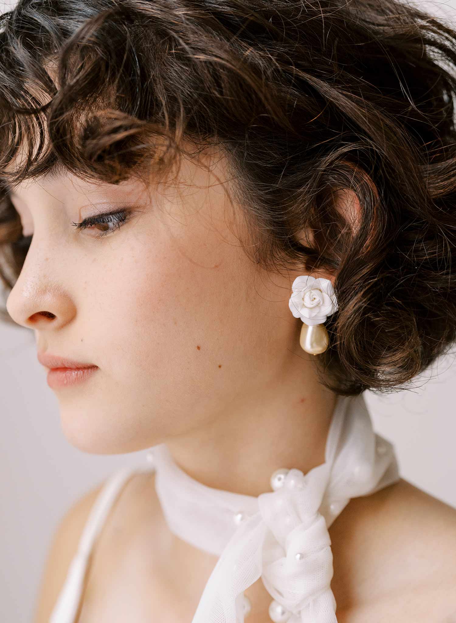 Handmade rose and pearl drop earrings - Style #2311
