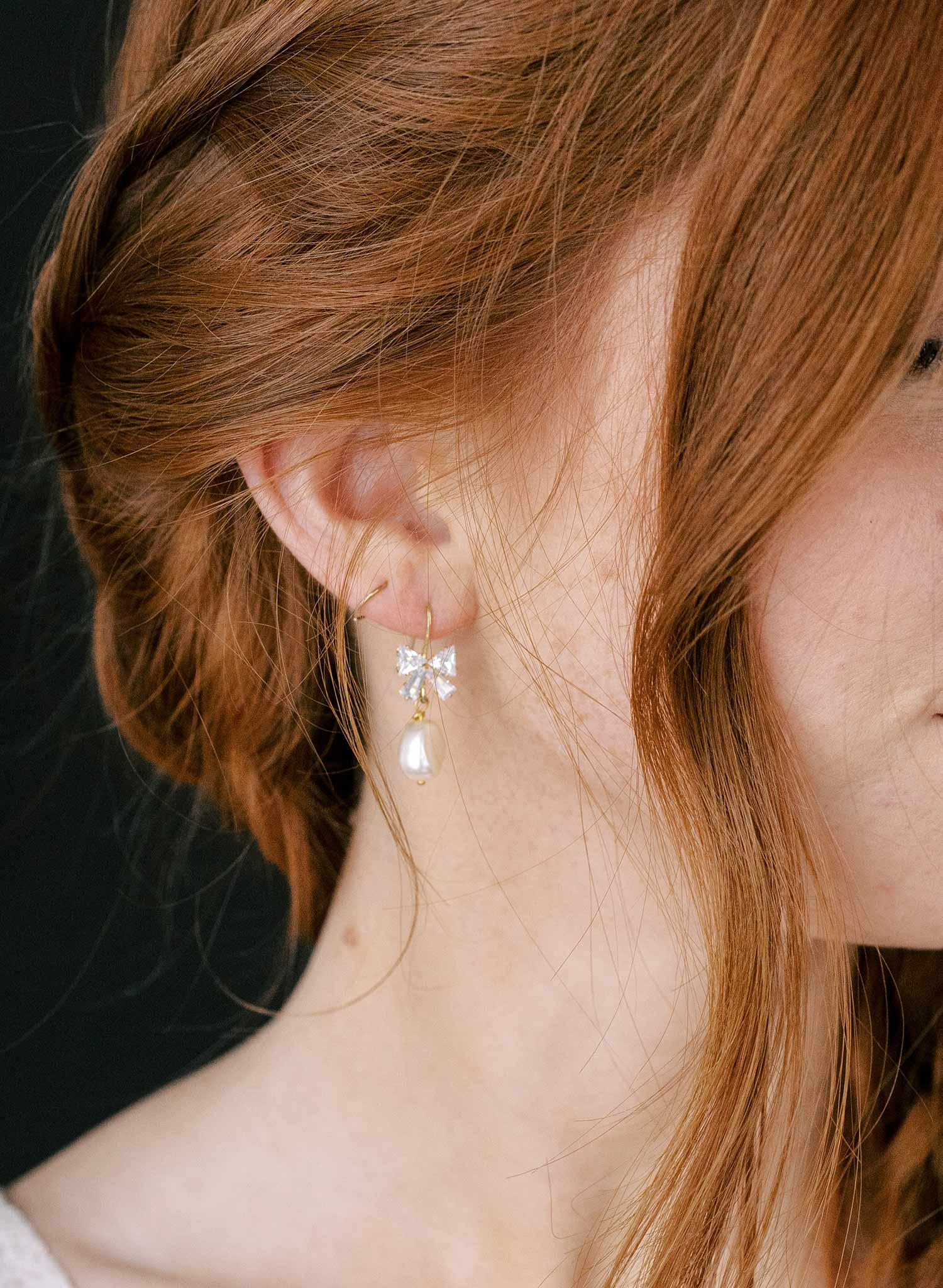 pearl and crystal bow bridal earrings by twigs and honey