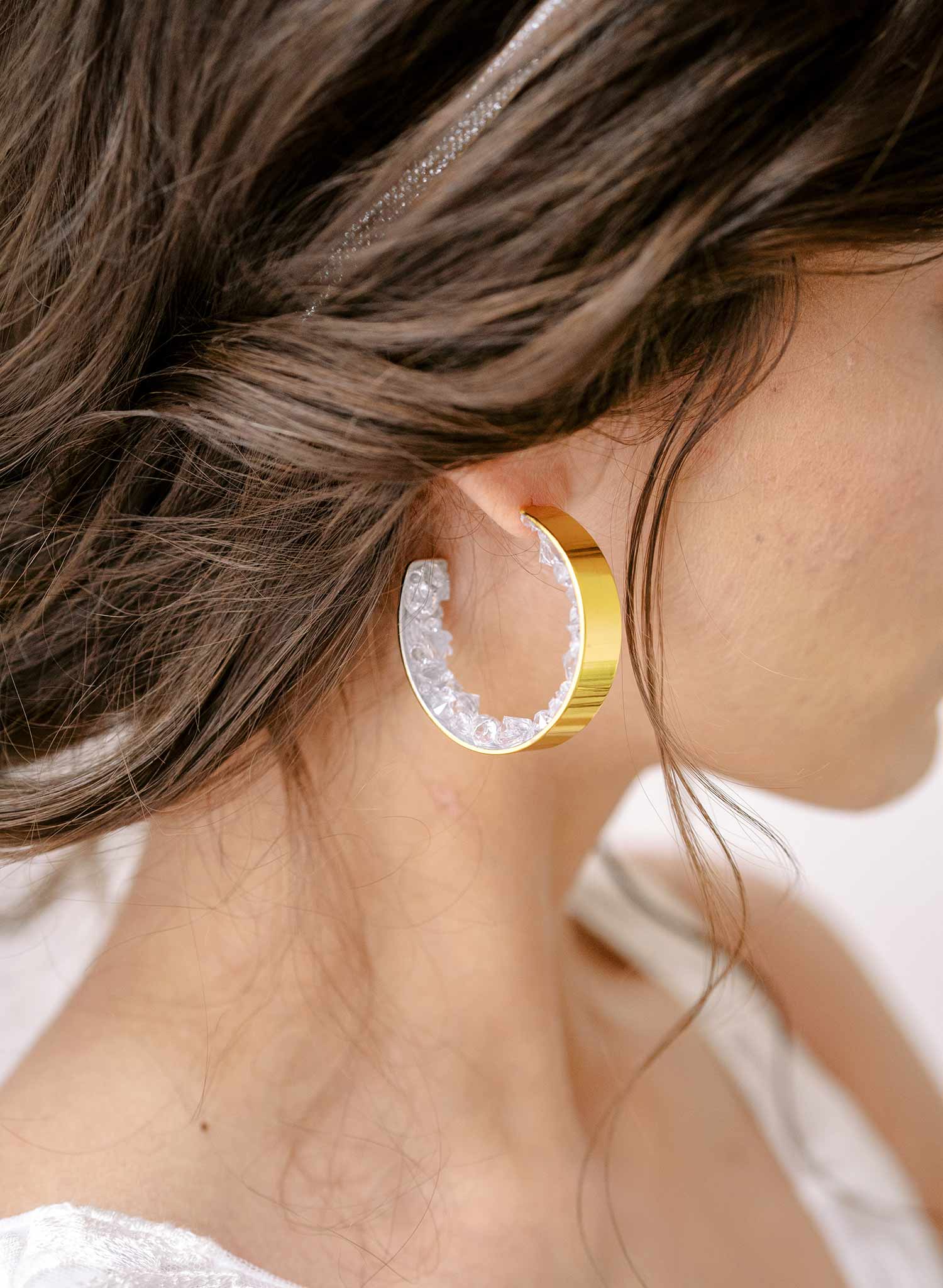 Crystal geode gold hoop earrings - Style #2316