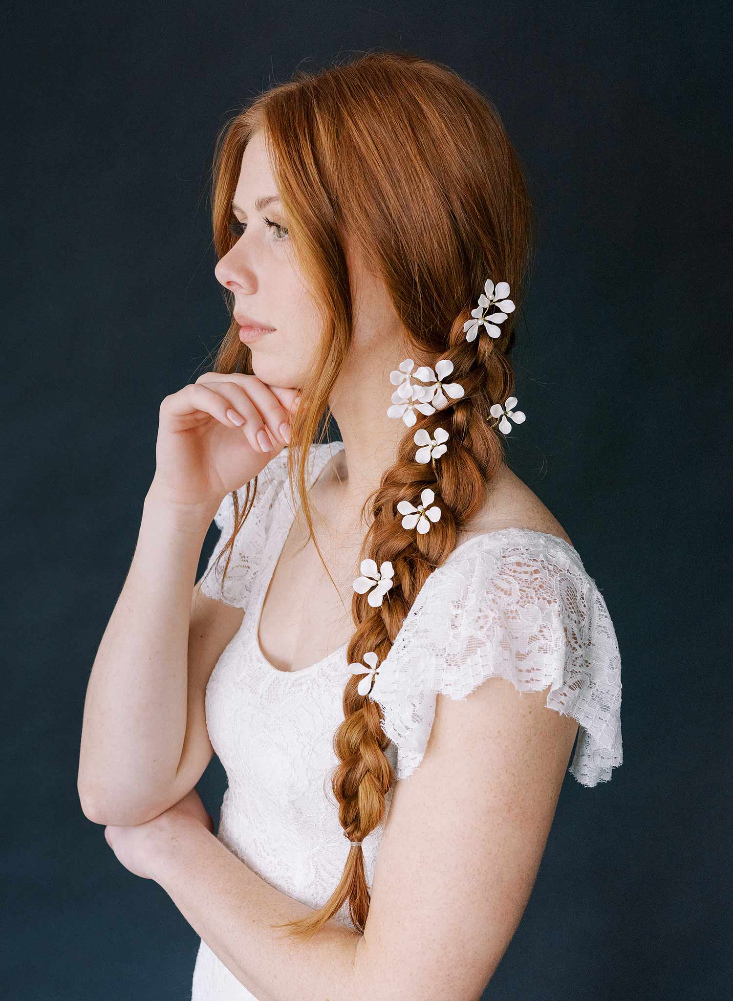 handmade clay flower hair pin set by twigs & honey