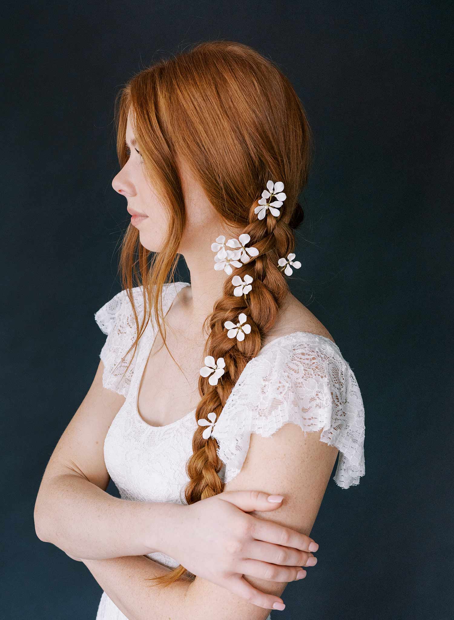 handmade clay flower hair pin set by twigs & honey
