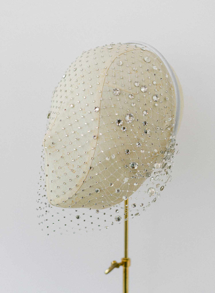crystal encrusted bridal birdcage veil headband by twigs & honey