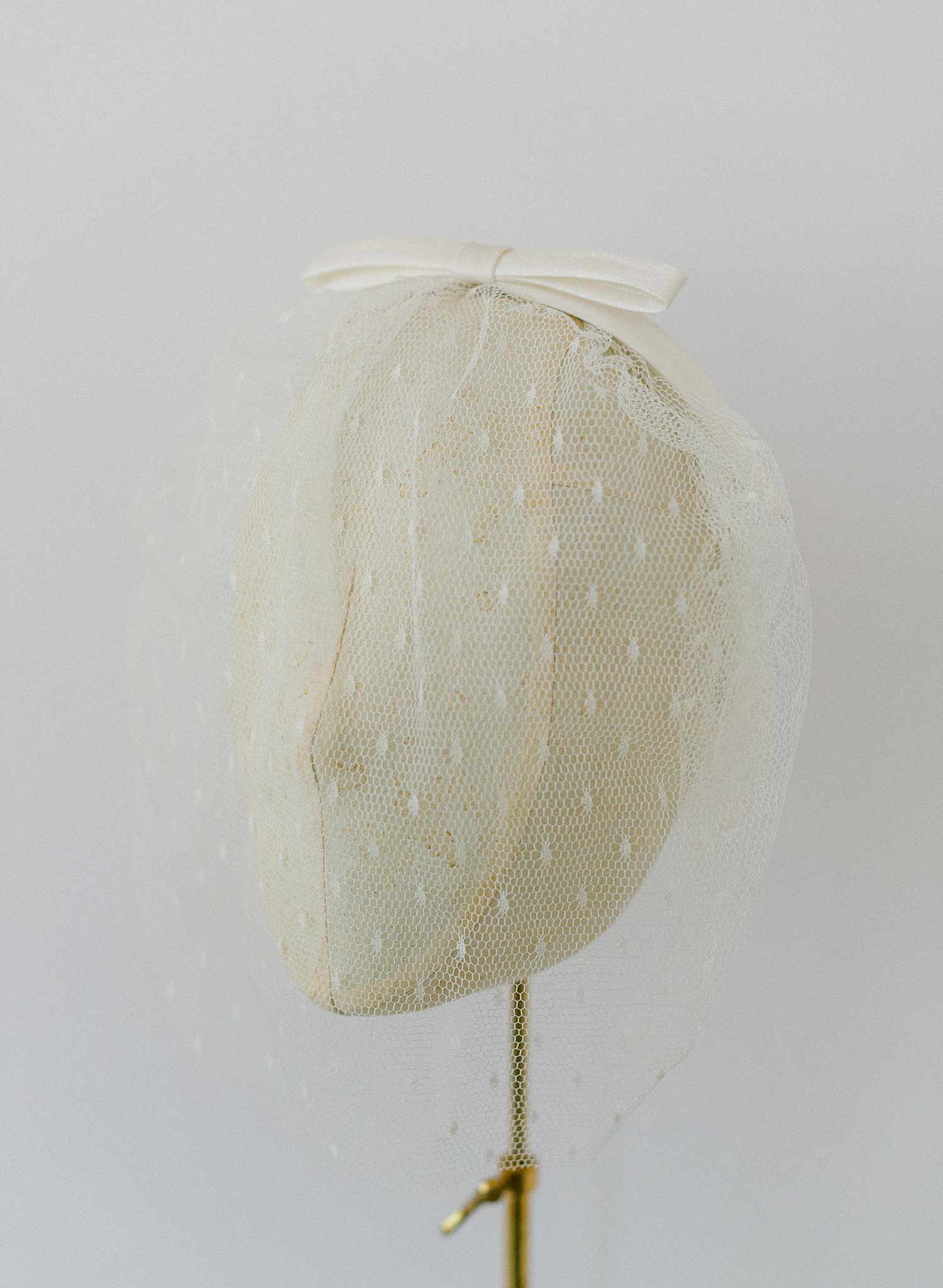 silk bow bridal short headband veil by twigs and honey