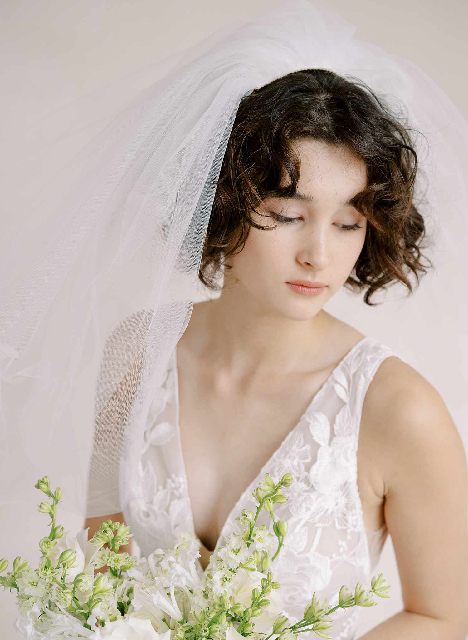 80s inspired voluminous short poufy bridal veil by twigs and honey