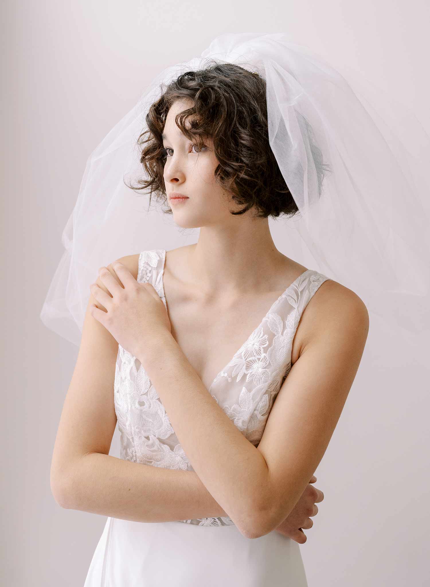 80s inspired voluminous short poufy bridal veil by twigs and honey