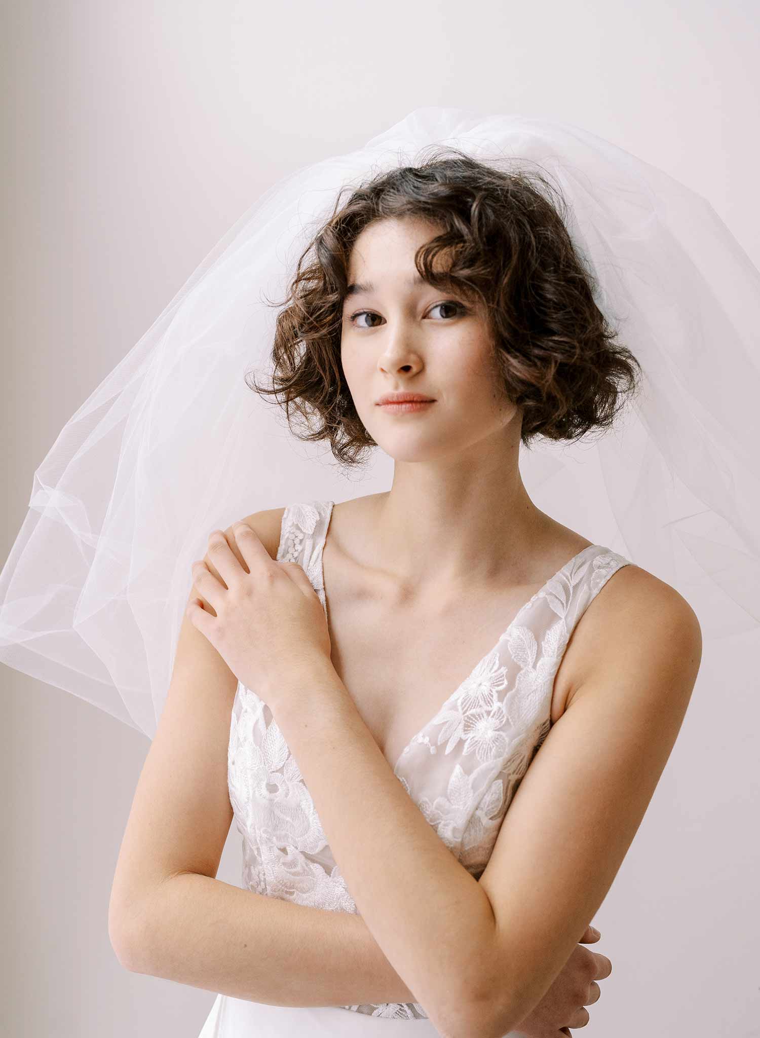 80s inspired voluminous short poufy bridal veil by twigs and honey