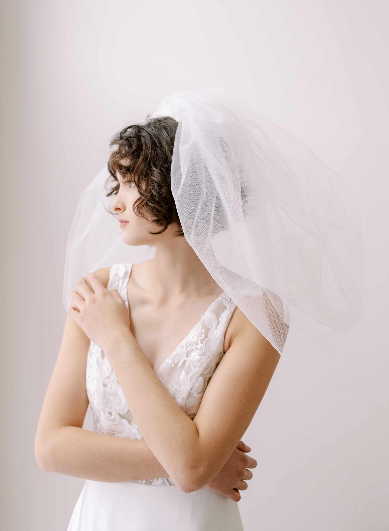 80s inspired voluminous short poufy bridal veil by twigs and honey