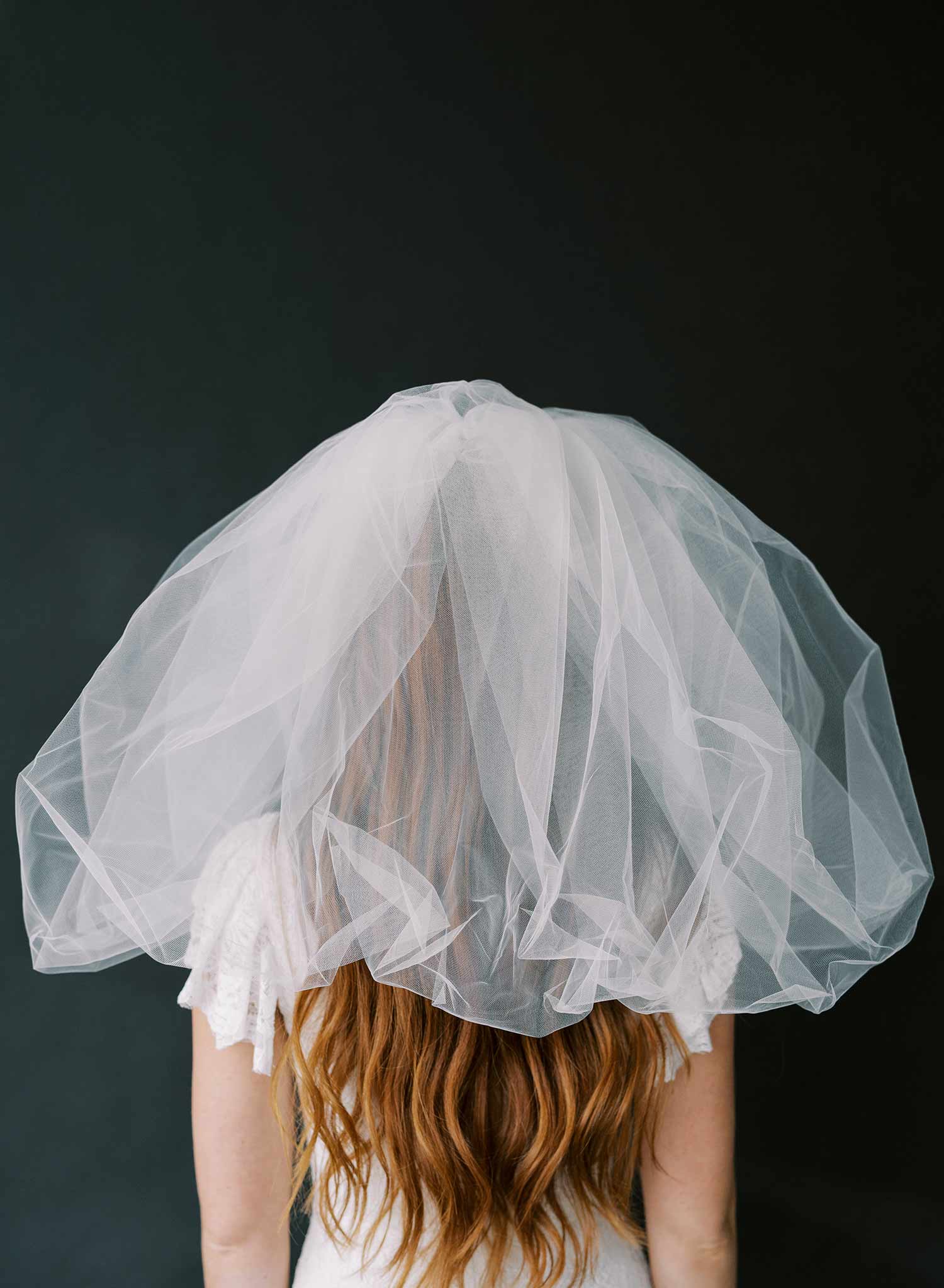 80s inspired voluminous short poufy bridal veil by twigs and honey