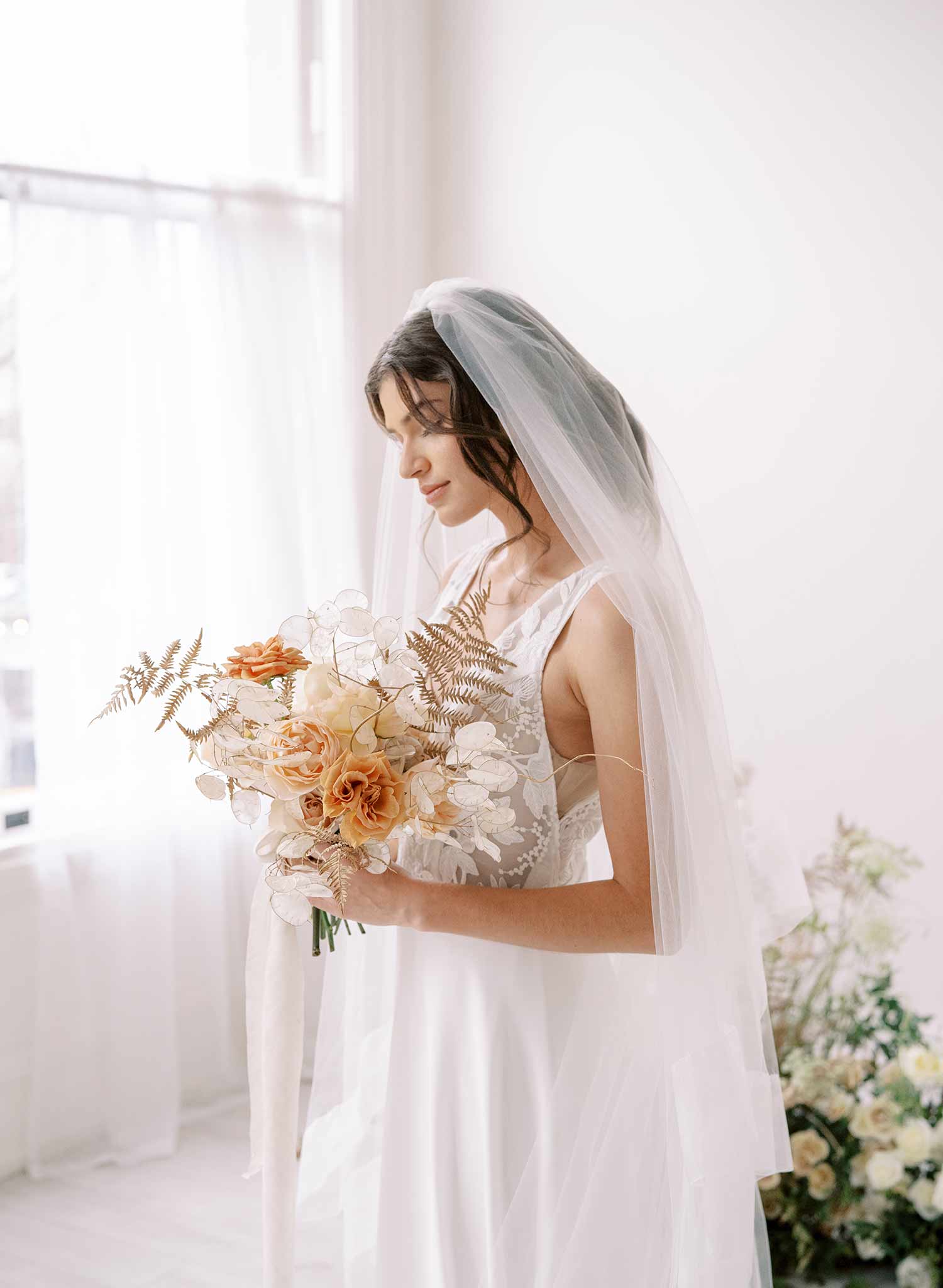 Long cathedral bridal veil with blusher and organza trim by twigs & honey