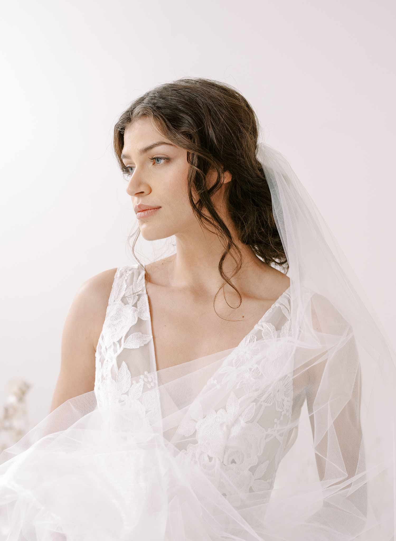 Long cathedral bridal veil with blusher and organza trim by twigs & honey