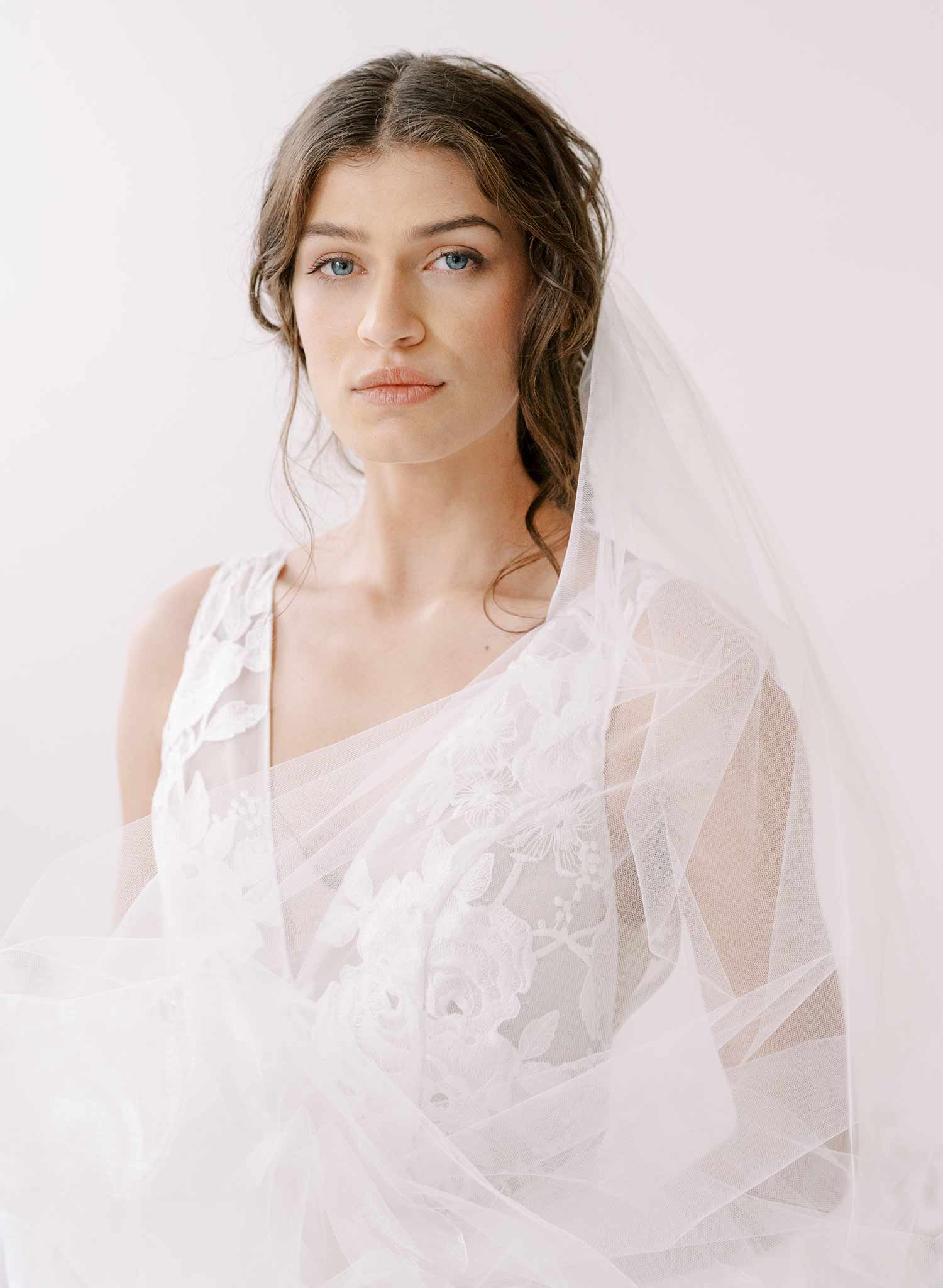 Long cathedral bridal veil with blusher and organza trim by twigs & honey