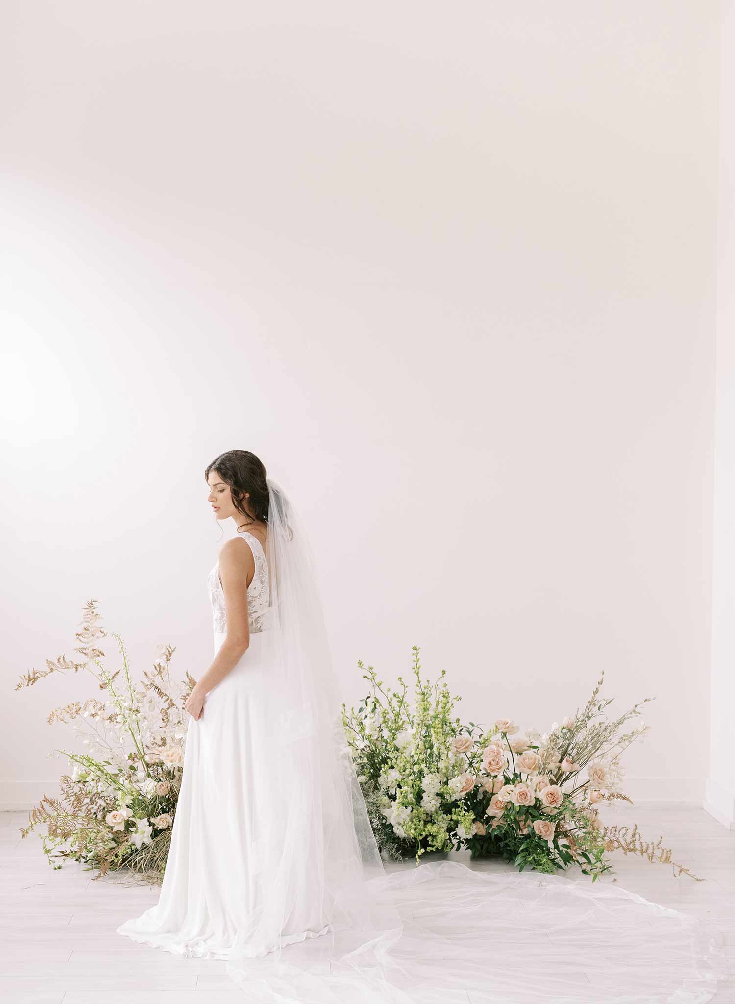 Long cathedral bridal veil with blusher and organza trim by twigs & honey