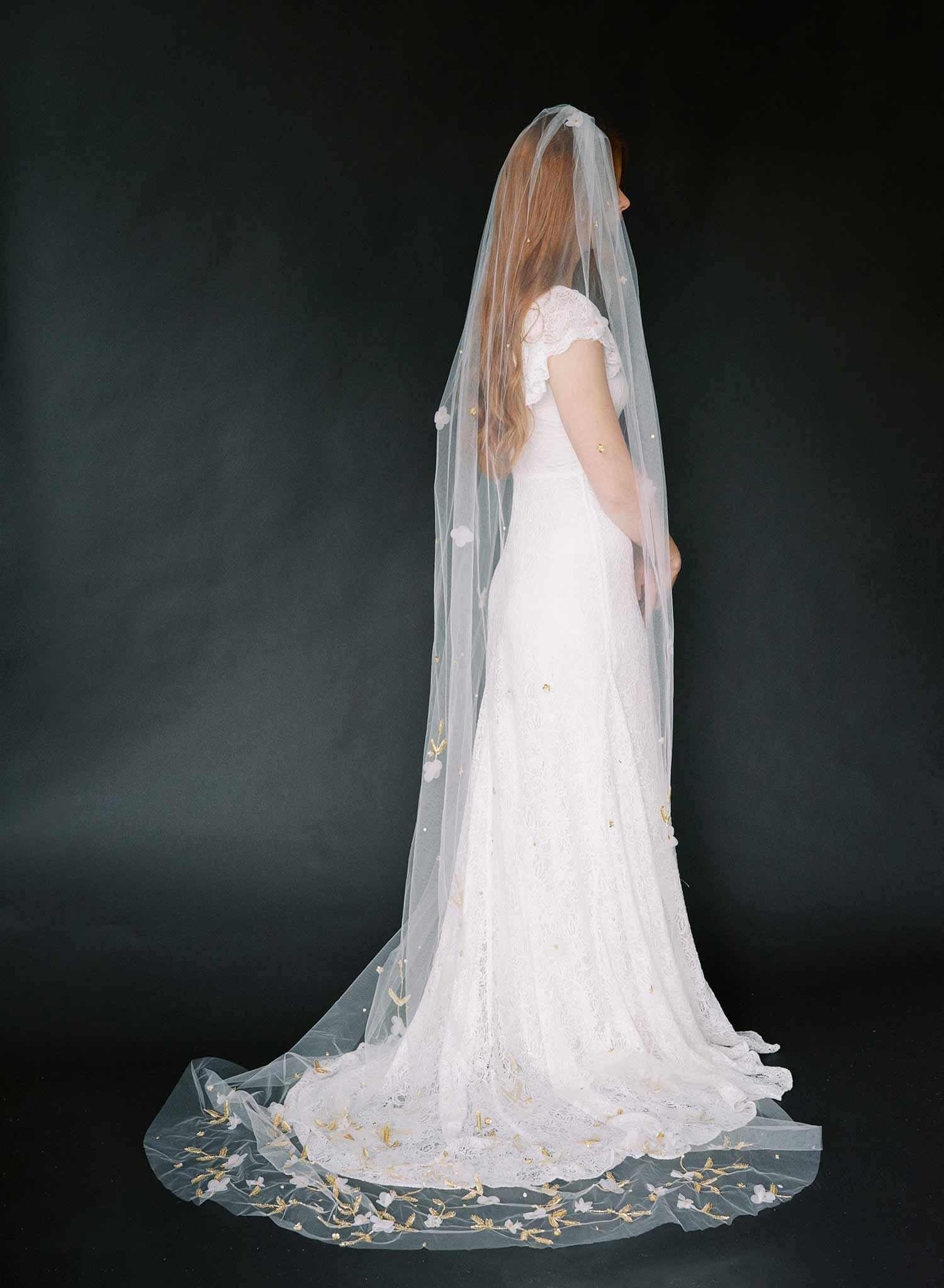Cathedral bridal veil with hand sewn flowers by twigs & honey