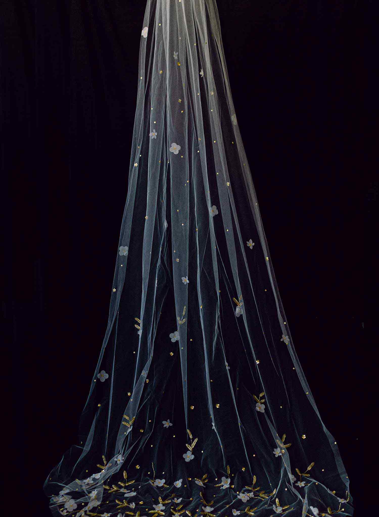 Cathedral bridal veil with hand sewn flowers by twigs & honey