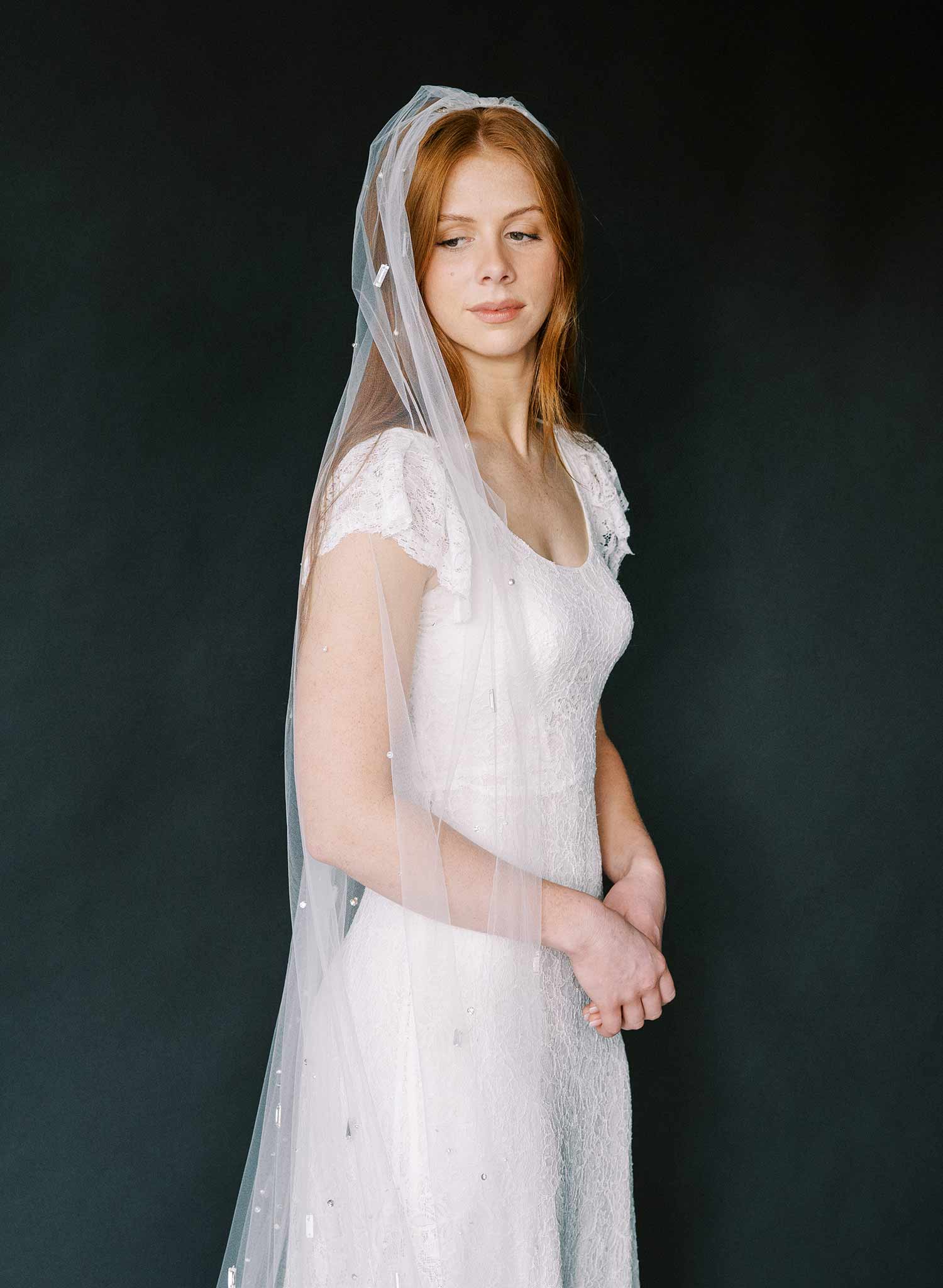 Hand embroidered crystal bridal train veil by twigs and honey