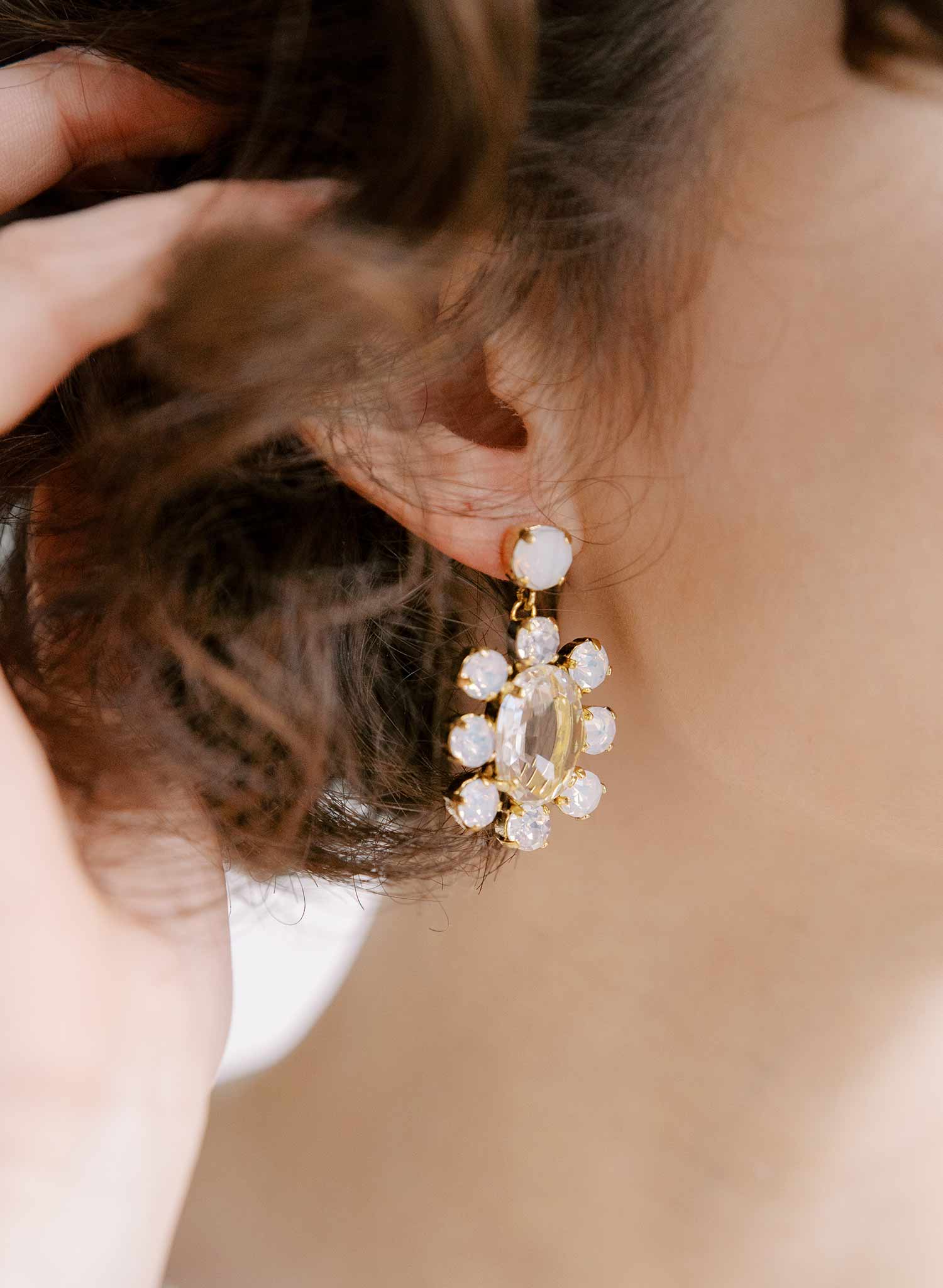 bridal oval crstal post back earrings by twigs & honey