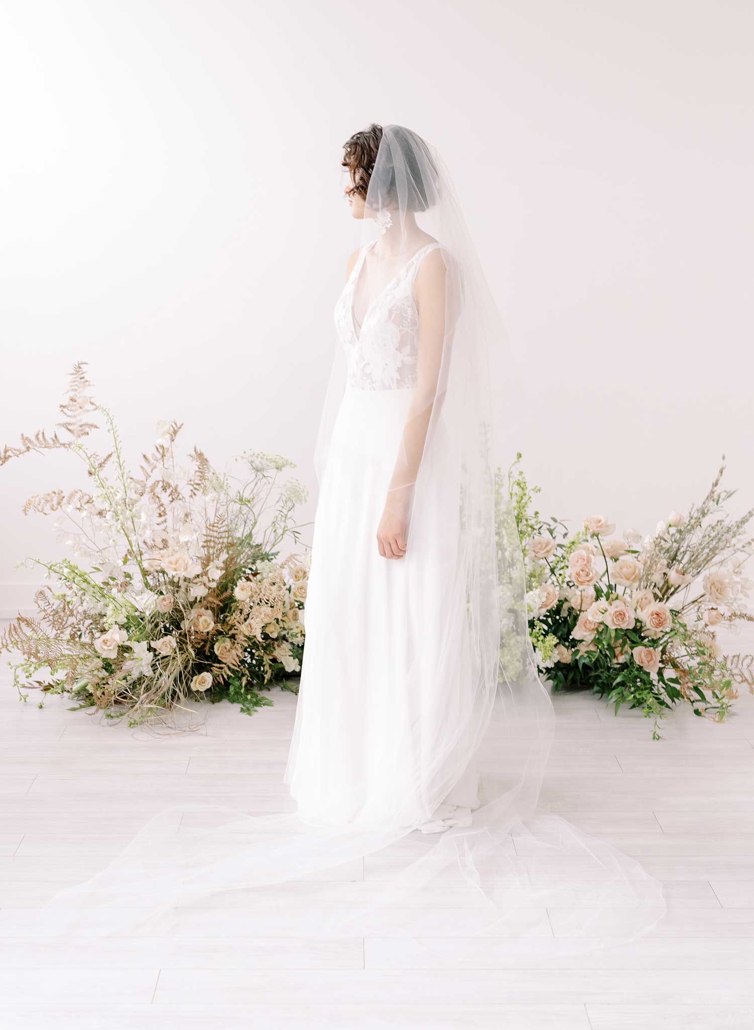 Simple and Wide chapel veil with blusher - Style #2388
