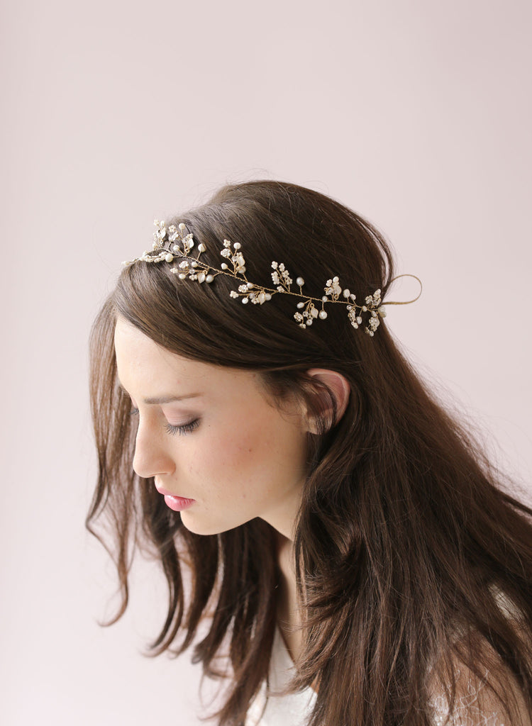 bridal hair vine, beaded hair vine, boho headpiece, 417