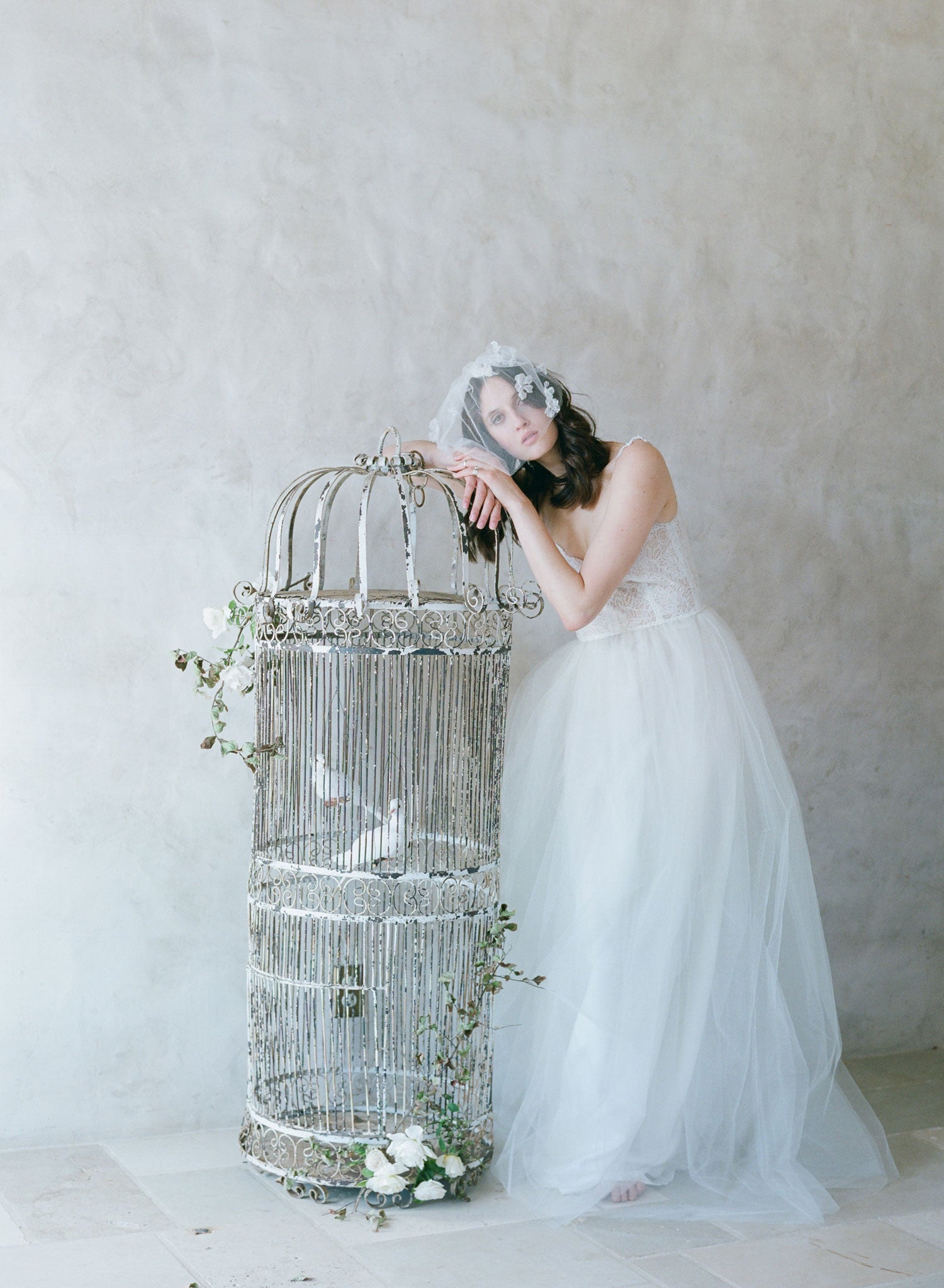 silk tulle bridal birdcage veil, silk flowers, hair comb, bridal hair veil, twigs and honey