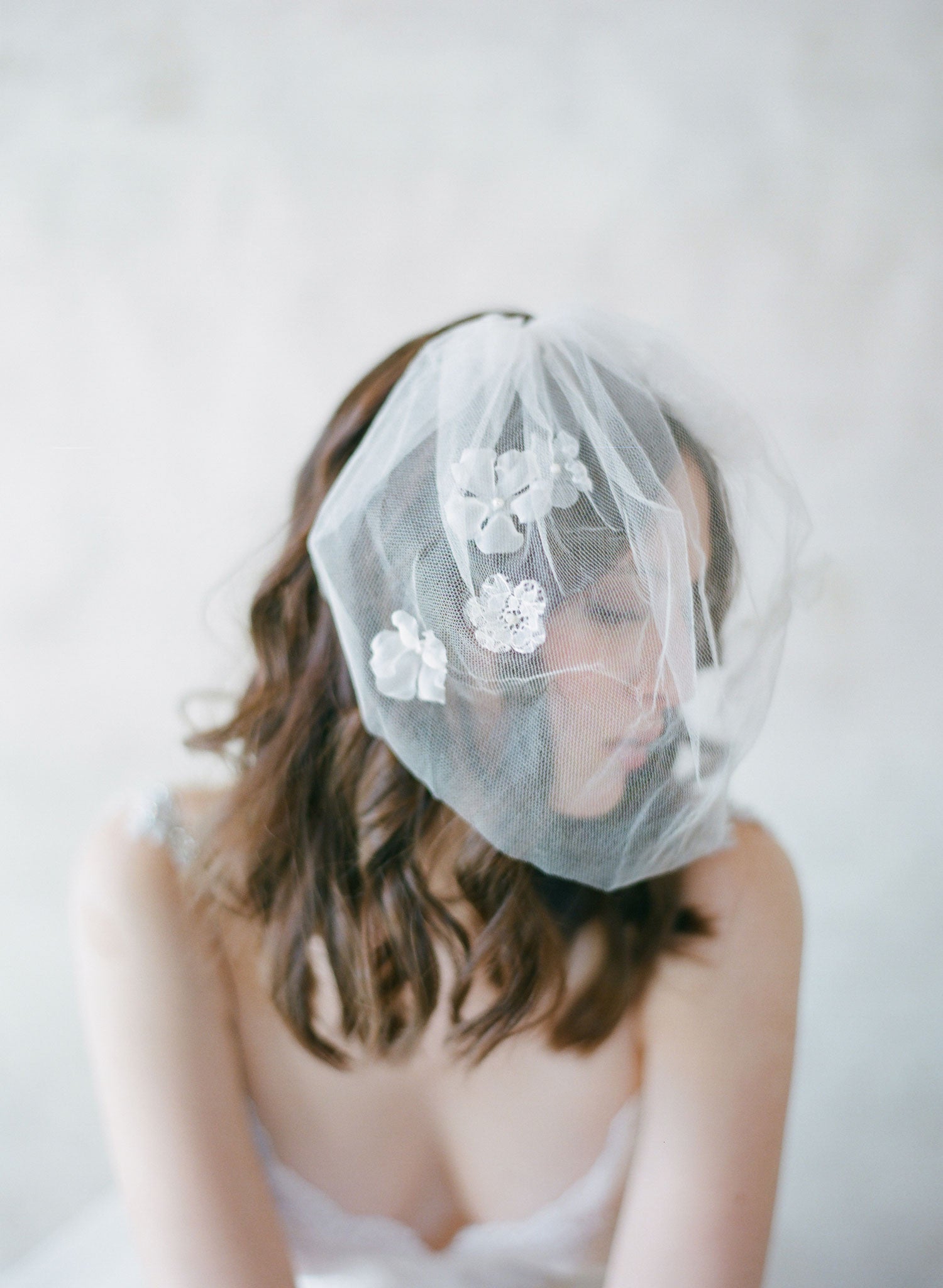 silk tulle bridal birdcage veil, silk flowers, hair comb, bridal hair veil, twigs and honey