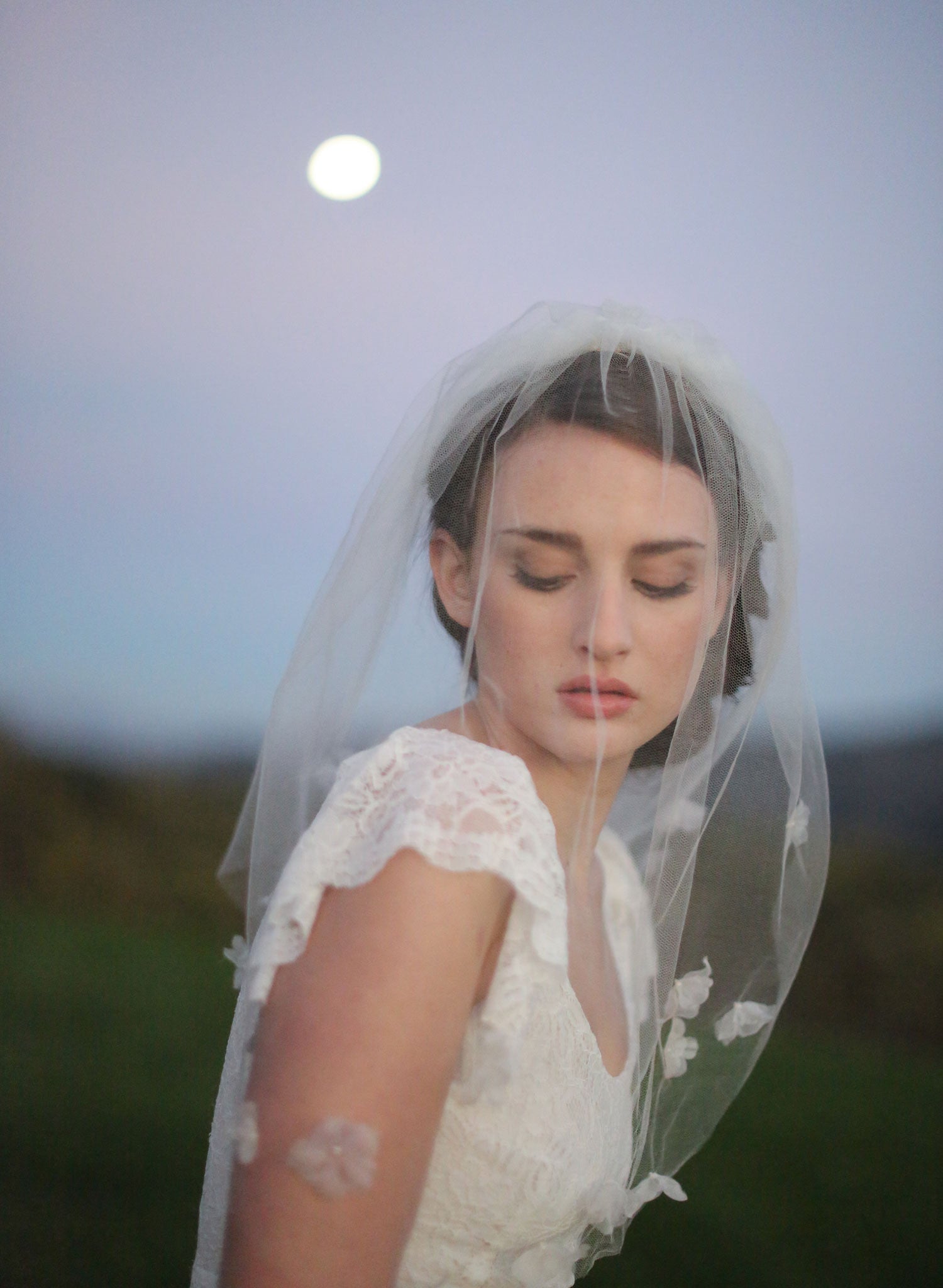 silk tulle birdcage veil, lace flowers, silk flowers, bridal hair, twigs and honey