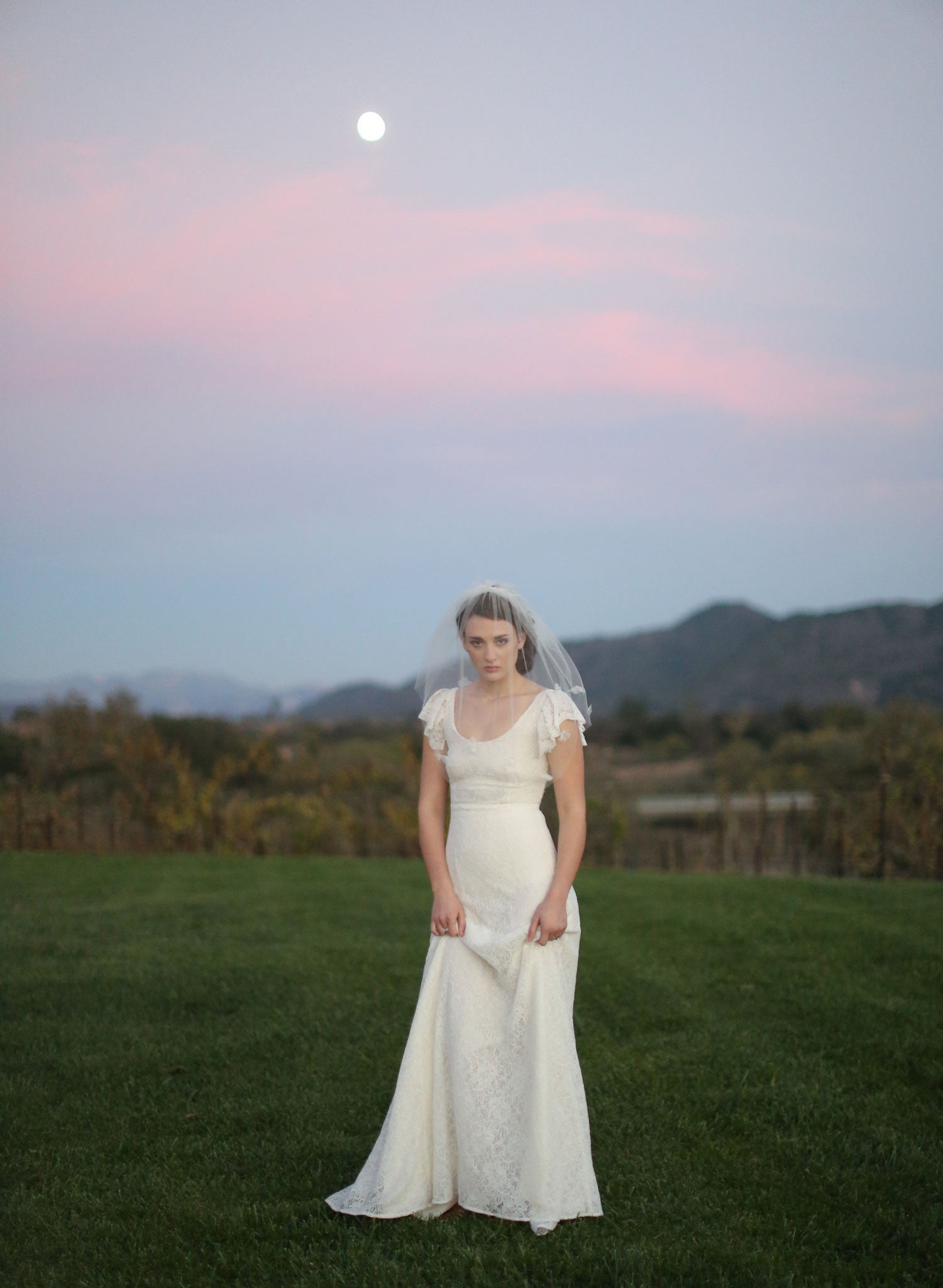 silk tulle birdcage veil, lace flowers, silk flowers, bridal hair, twigs and honey