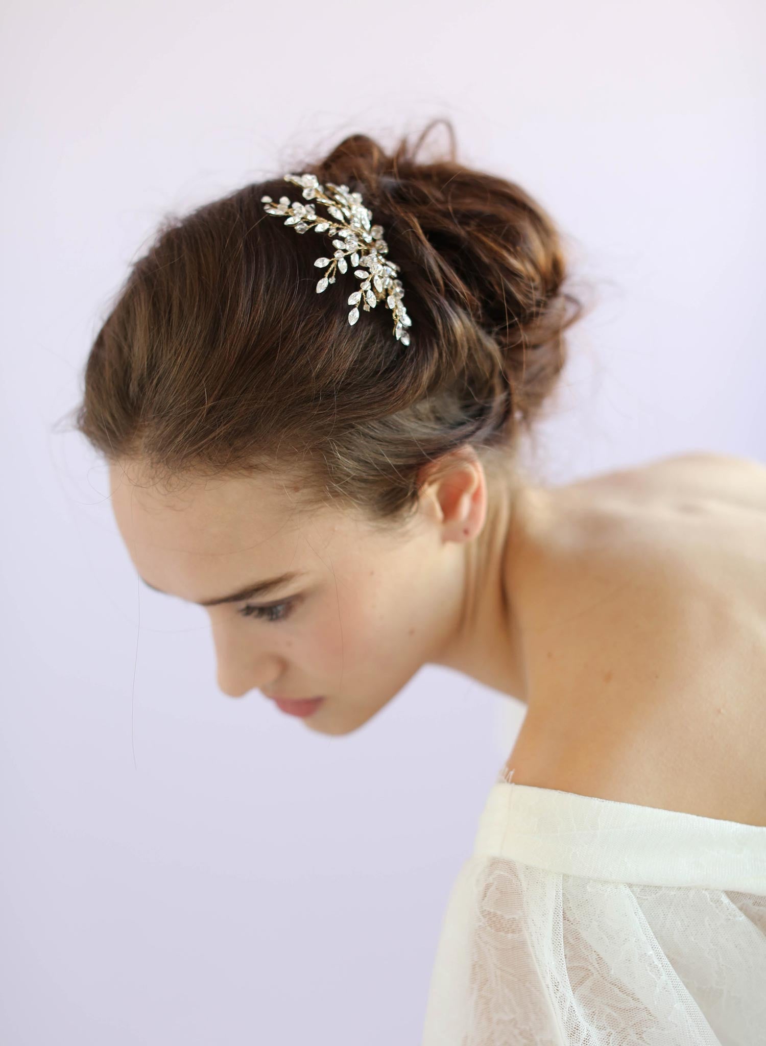 Austrian crystals, bridal hair comb, twigs and honey