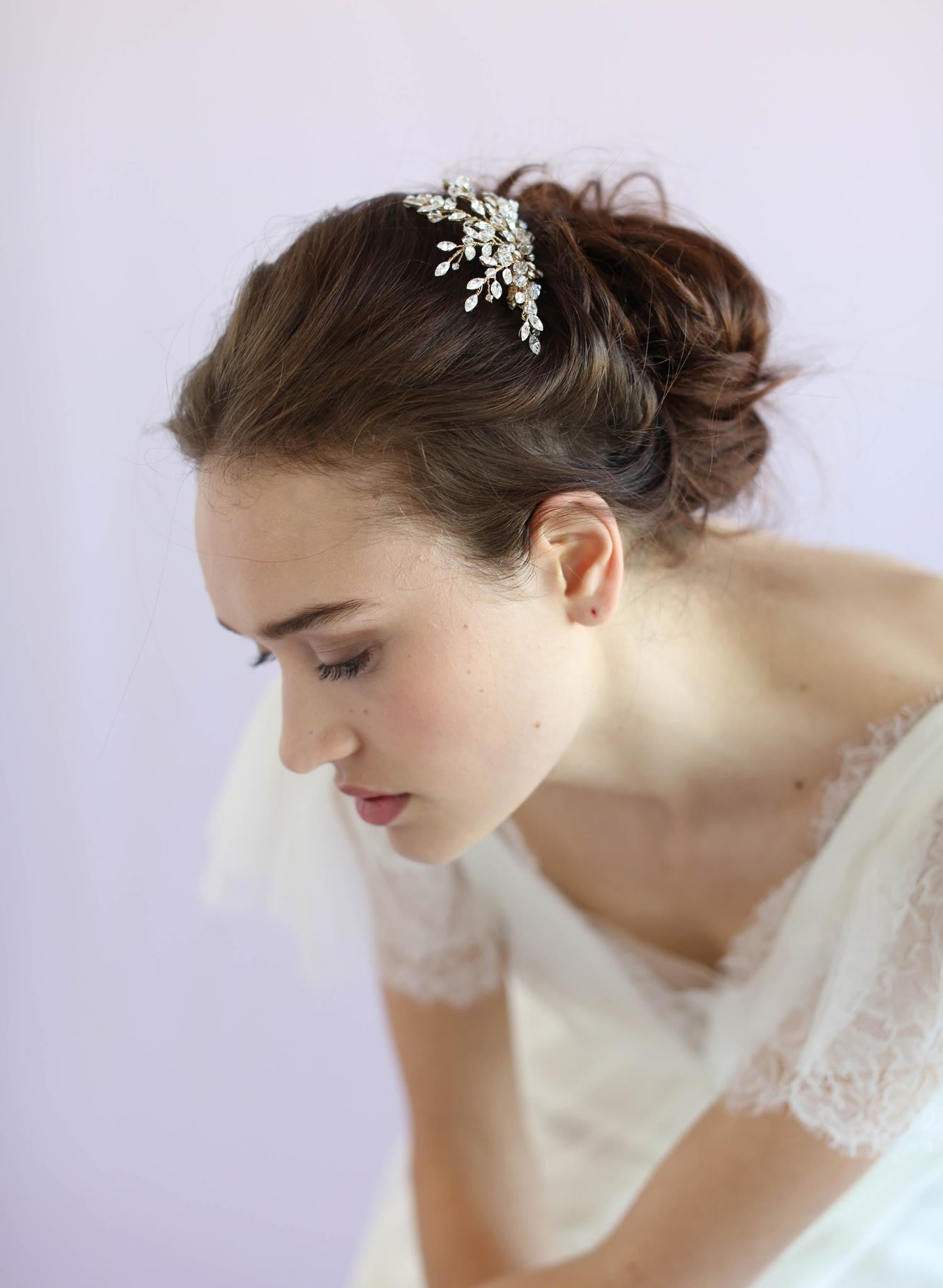 Austrian crystals, bridal hair comb, twigs and honey