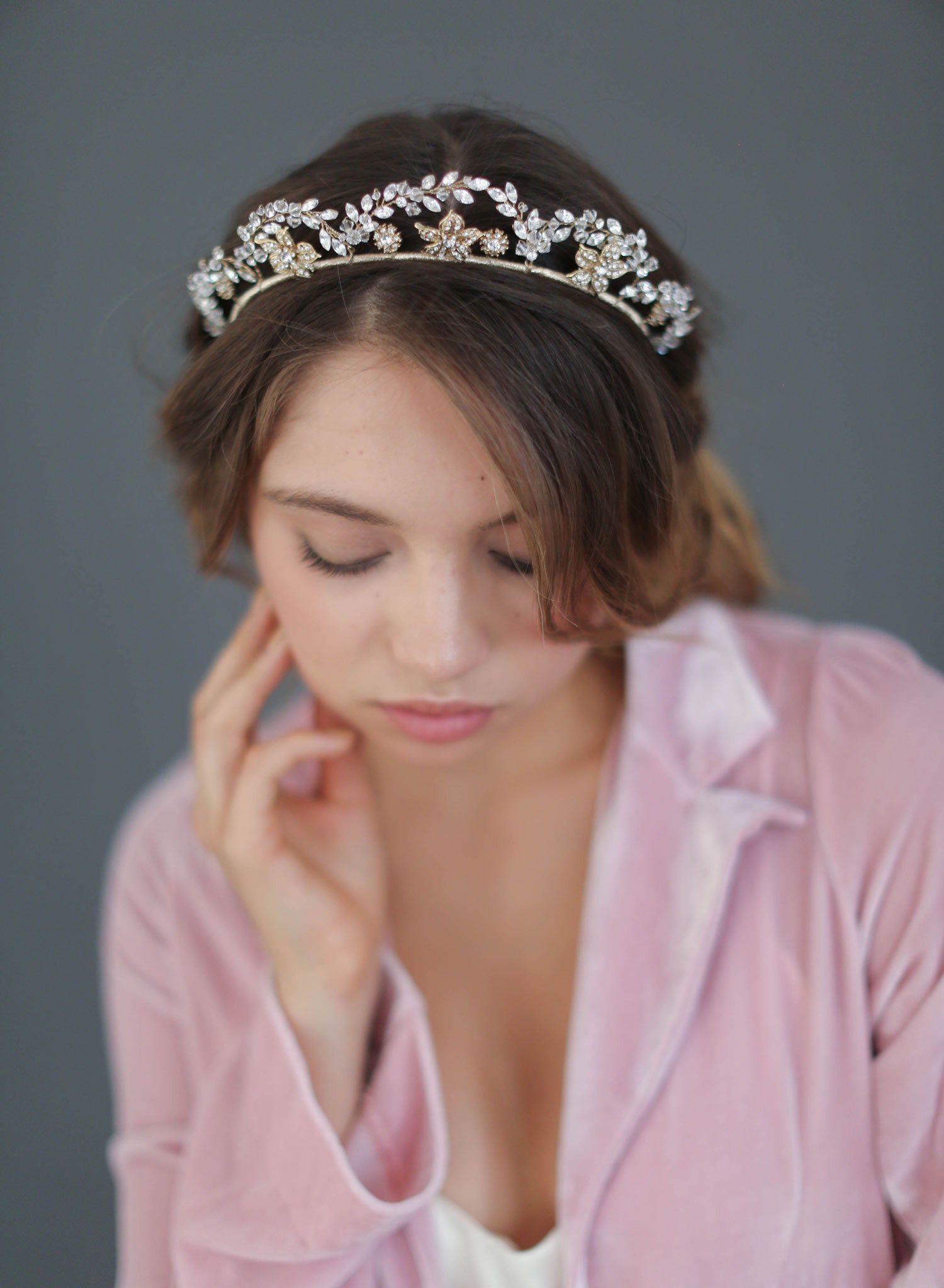 Floral tiara with navette crystal arches - Style #611