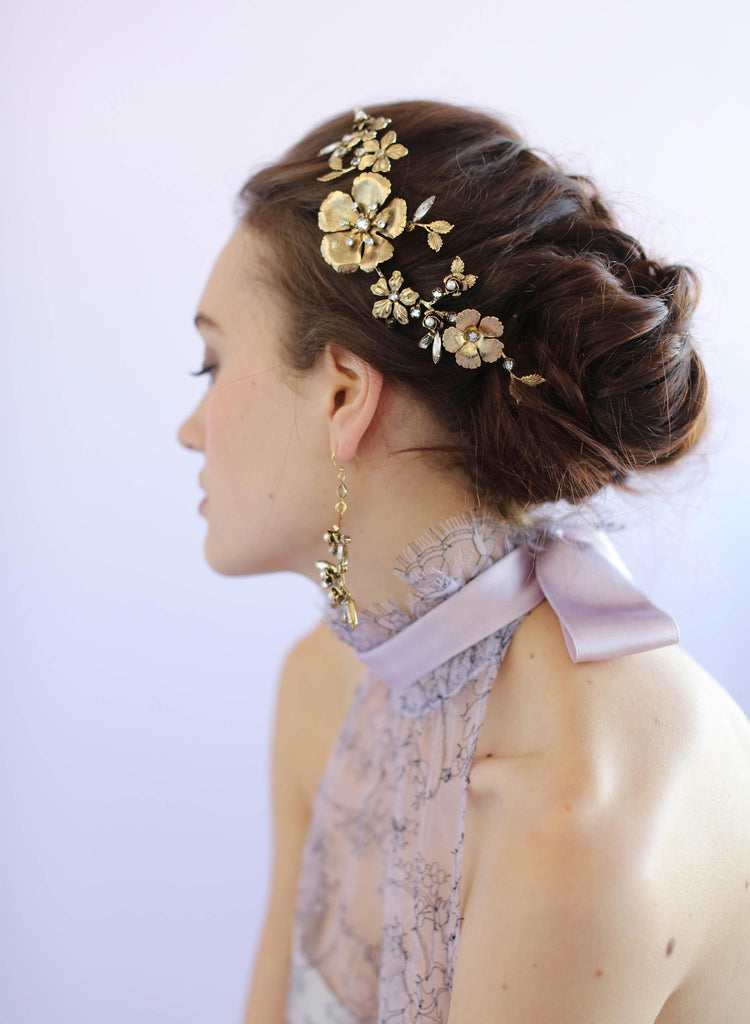 Dogwood rose gold headpiece, twigs and honey, bridal headpiece, antique gold plated