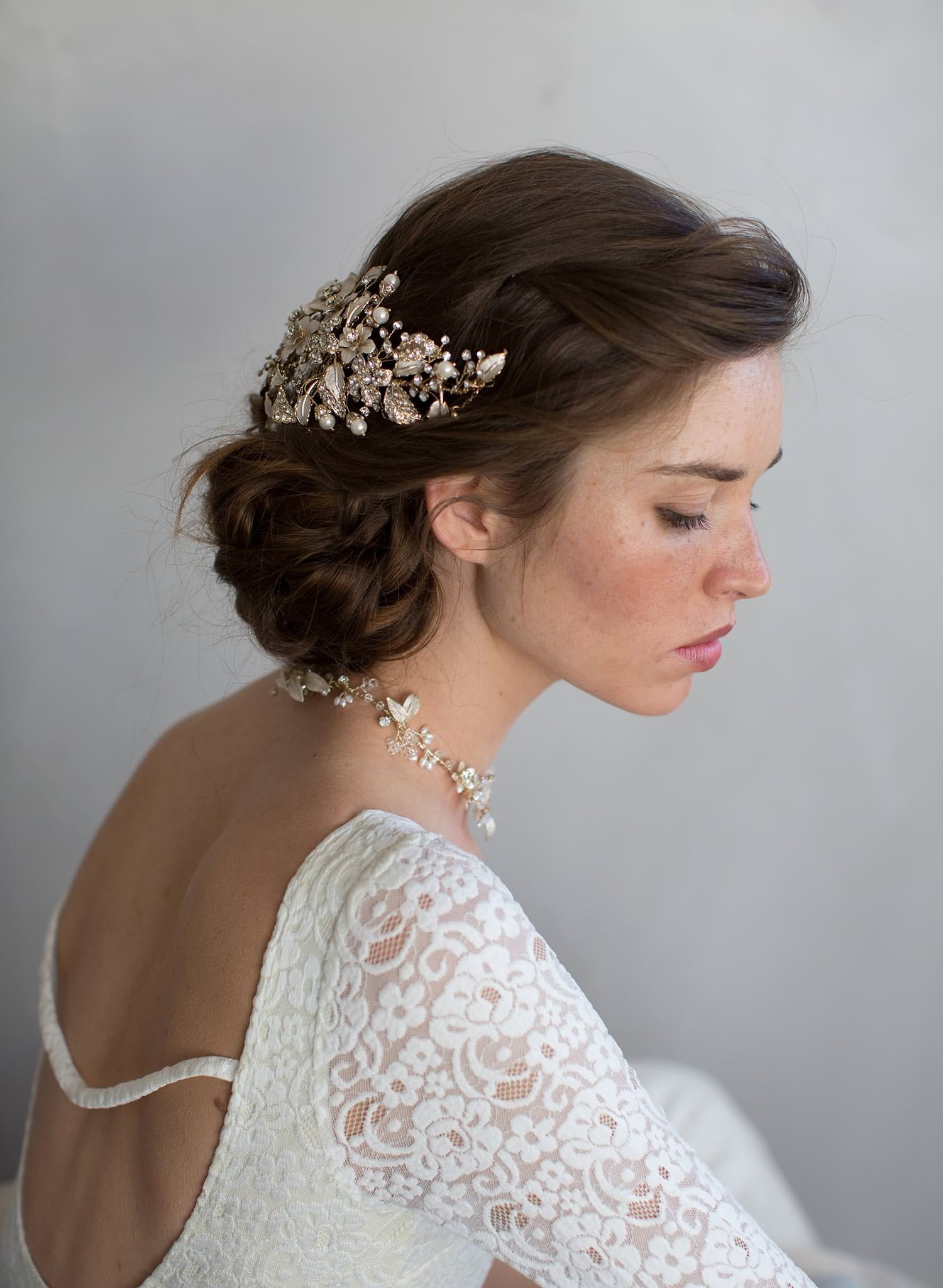 Set discount, Crystals and foliage convertible hair comb (add to style 7010) - Style #7011