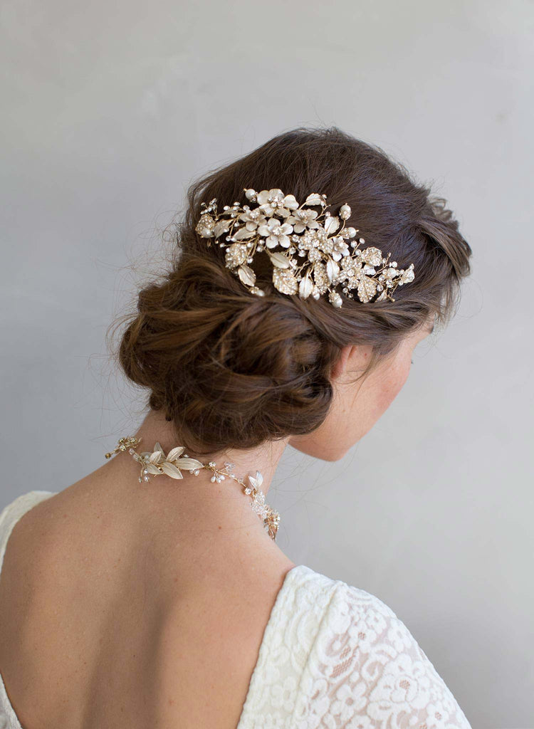 Crystals and foliage convertible hair comb - Style #7011