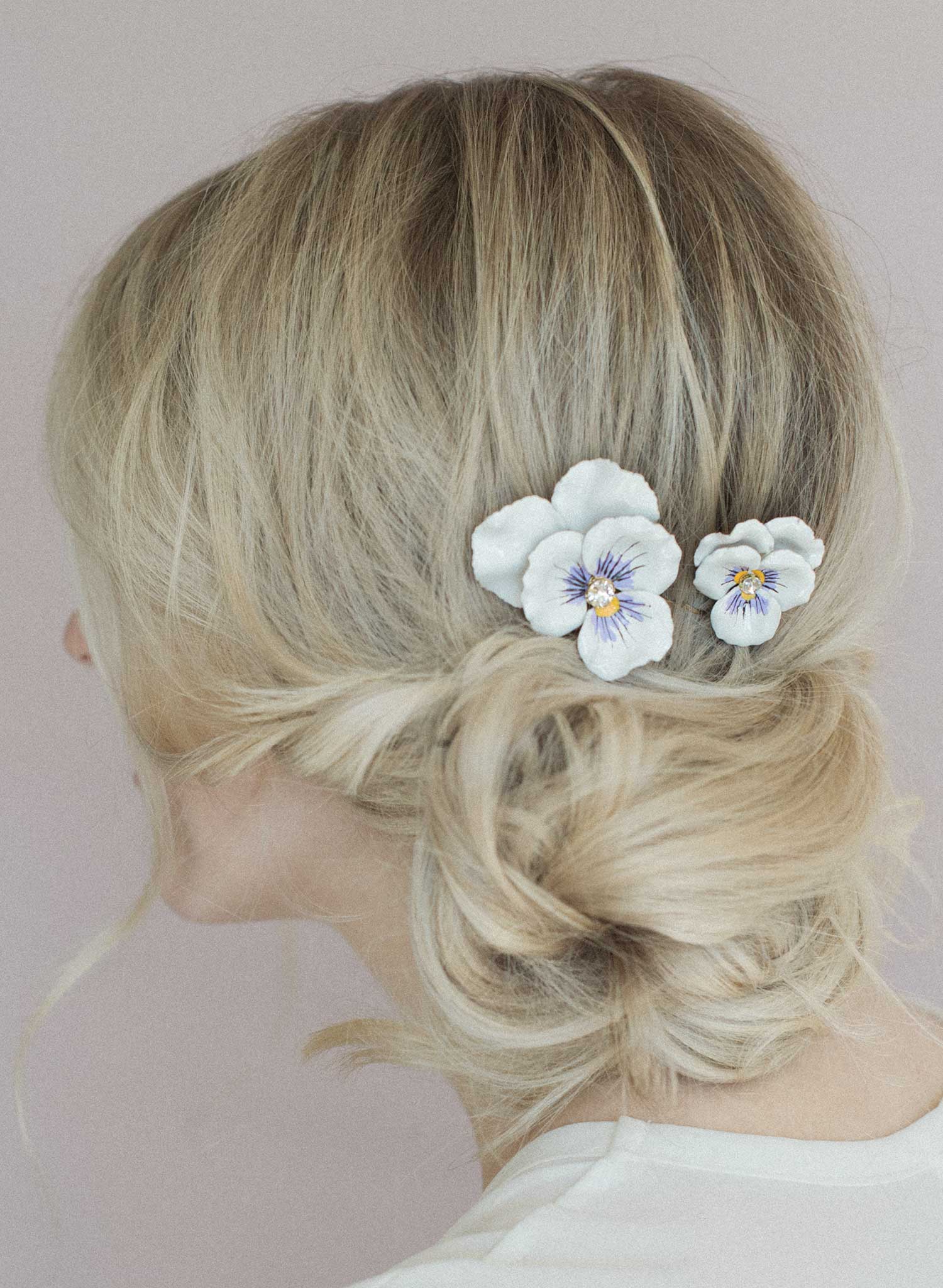 pansy hair flowers, hand painted enamel by twigs & honey