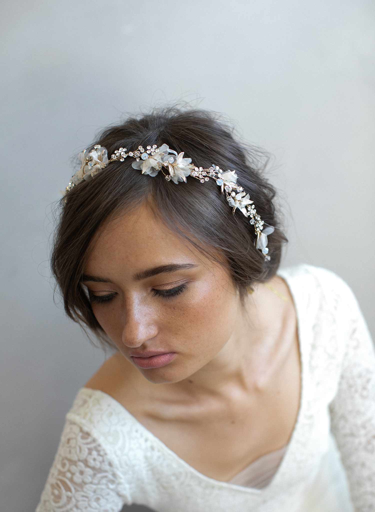 bridal hair vine, crystal and floral hair vine, silk flowers, bridal hair accessory, bridal headpiece, wedding hair accessory, twigs and honey