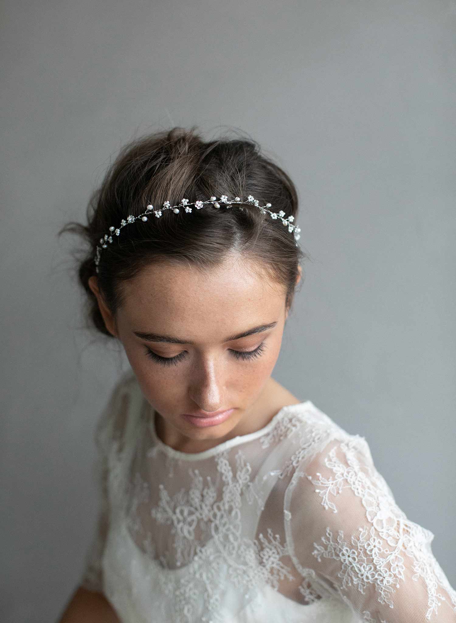 Simple and dainty bead and crystal hair vine - Style #901