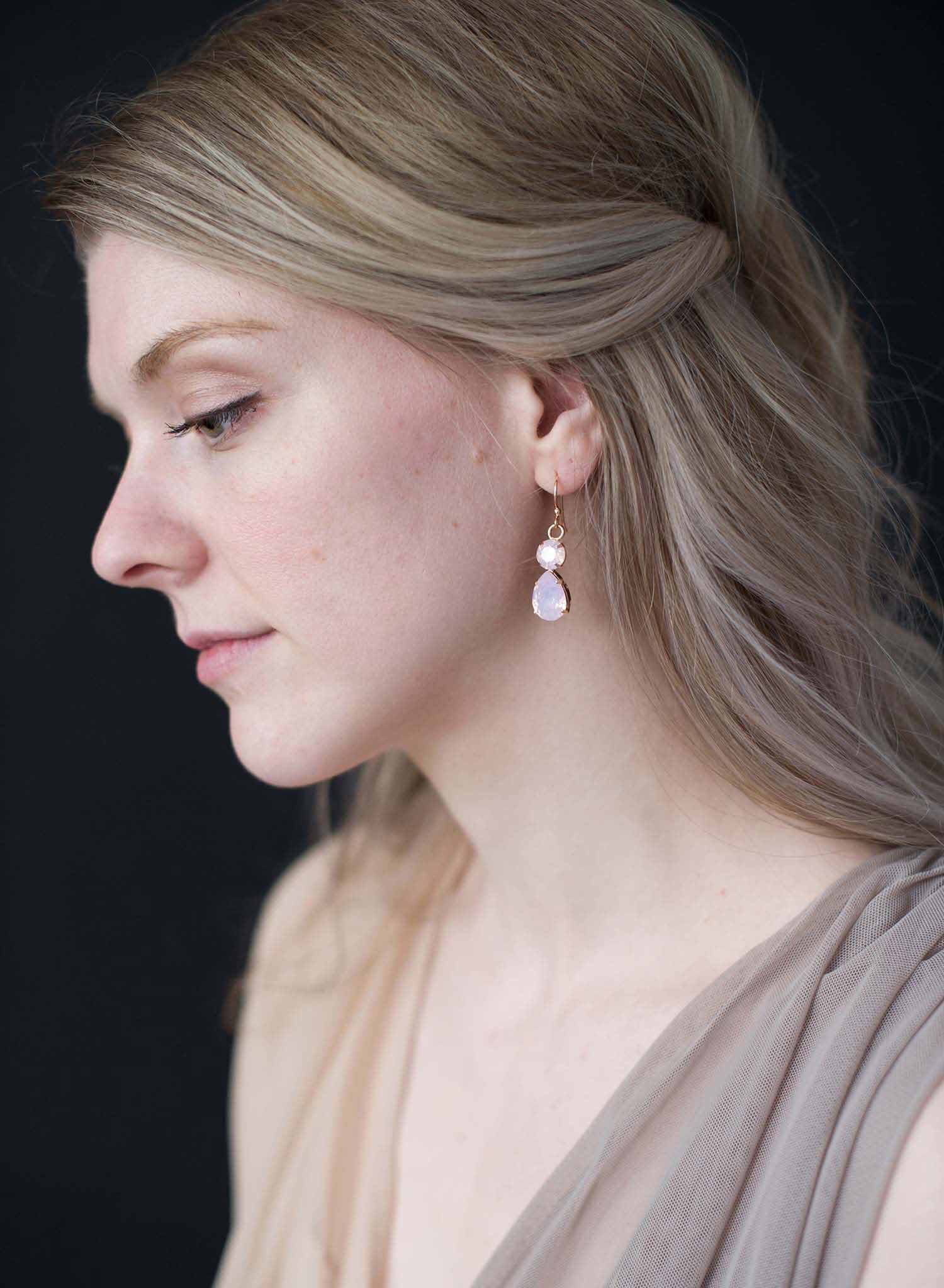 Simple crystal pear drop earrings - Style #9015