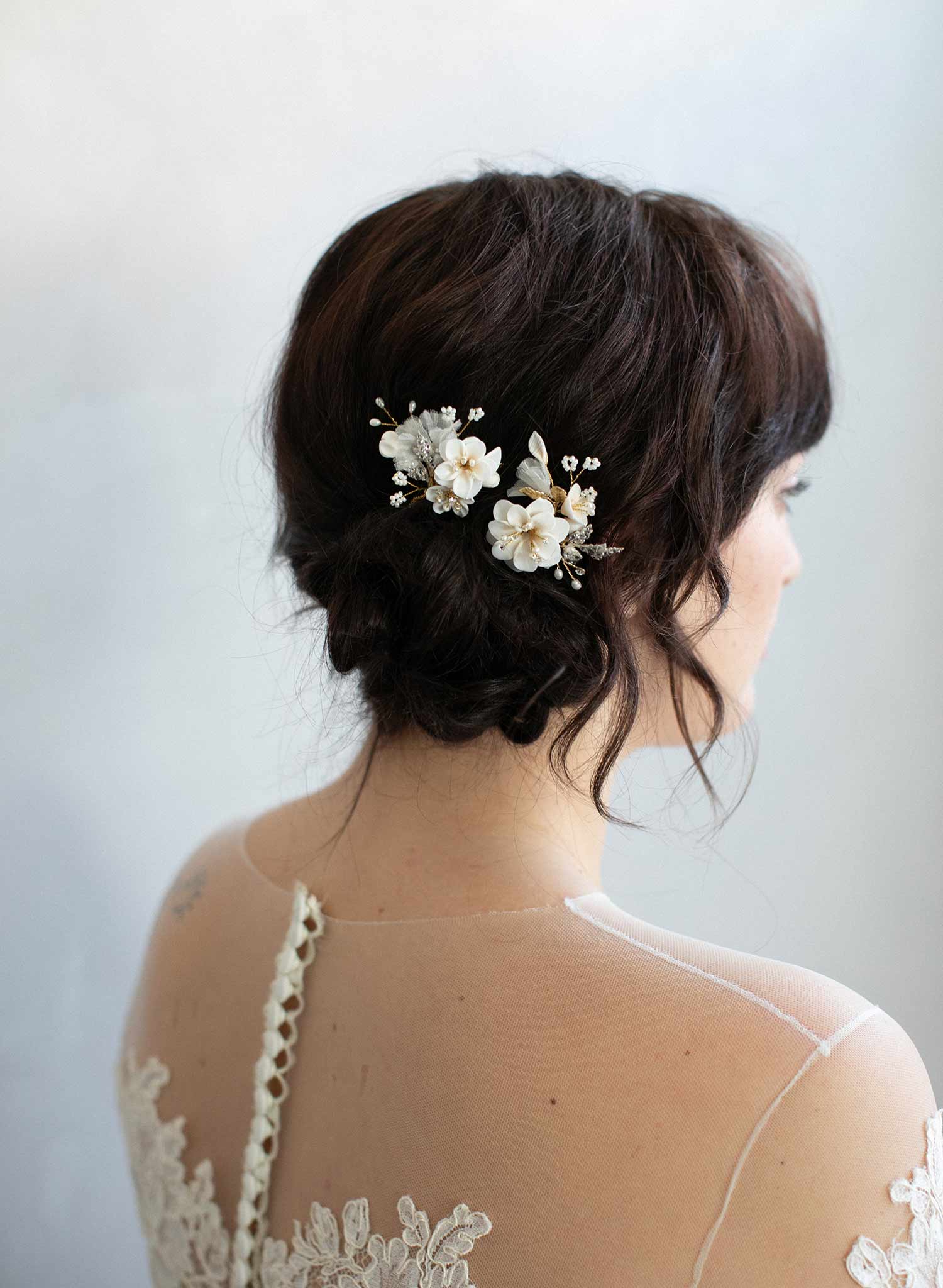 bridal hair pins, hair pin set, wedding hair pins, floral bridal pins, clay flowers, hair accessory, twigs and honey
