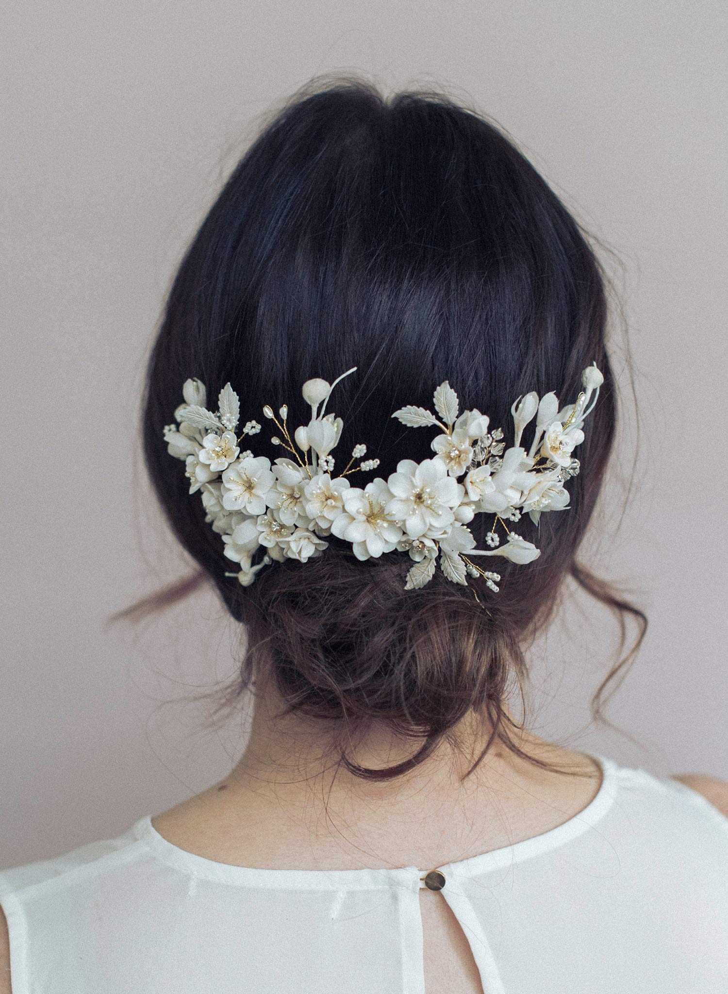 floral bridal headpiece, floral headpiece, bridal hair comb, clay flower headpiece, clay flowers, twigs and honey, bridal hair accessory