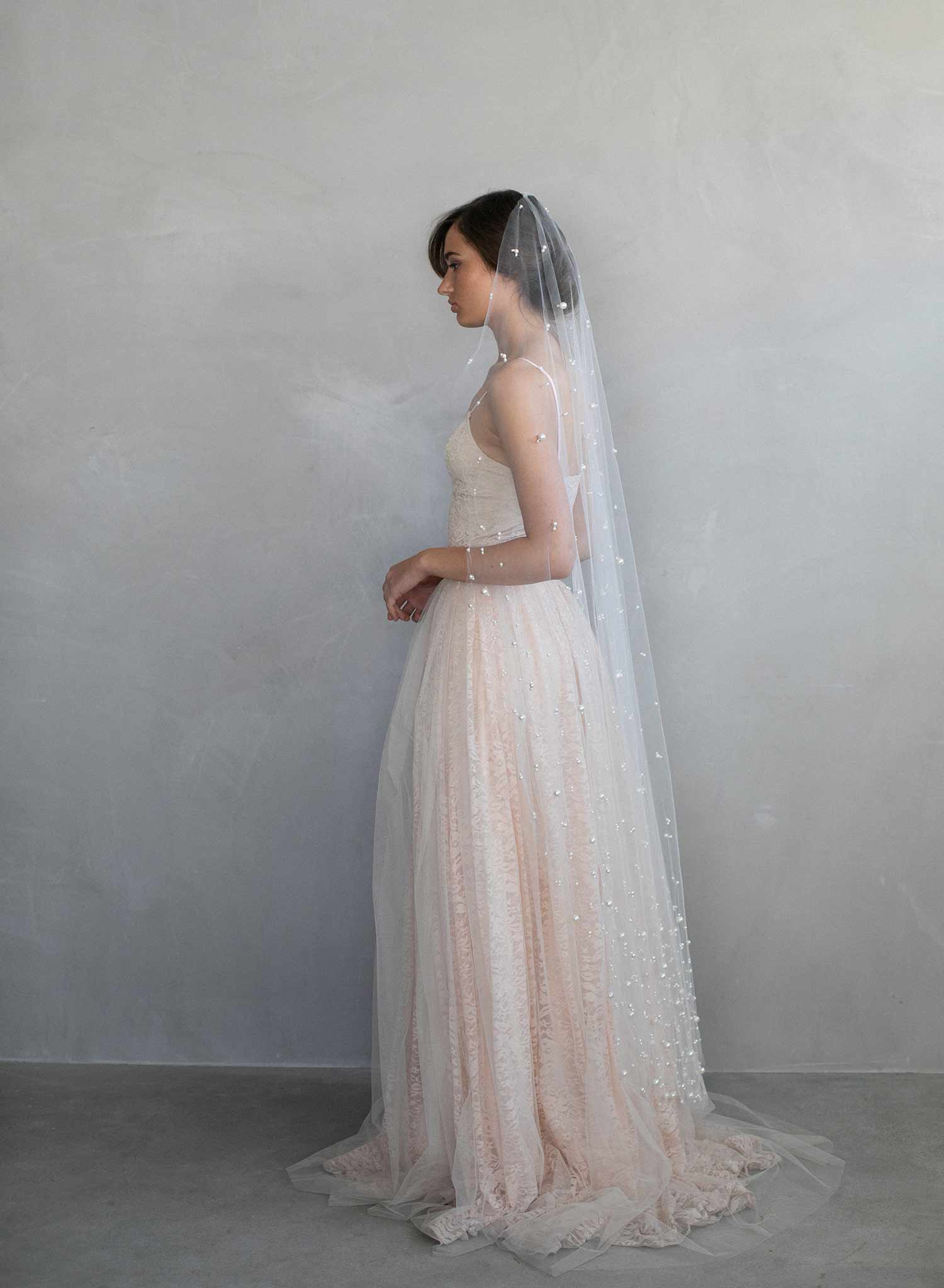 pearl bridal veil, pearl veil, ivory veil, wedding veil, twigs & honey, twigsandhoney, train veil, chapel veil