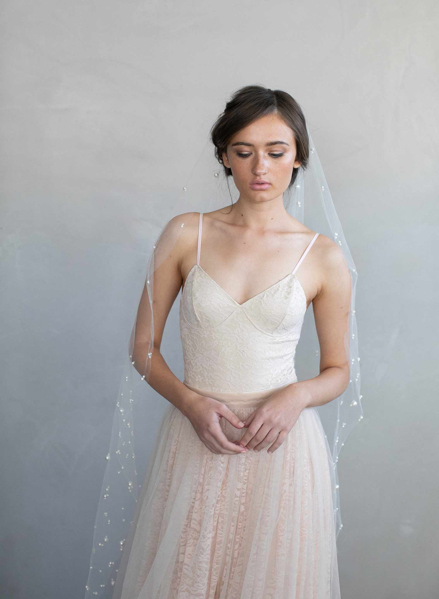 pearl bridal veil, pearl veil, ivory veil, wedding veil, twigs & honey, twigsandhoney, train veil, chapel veil