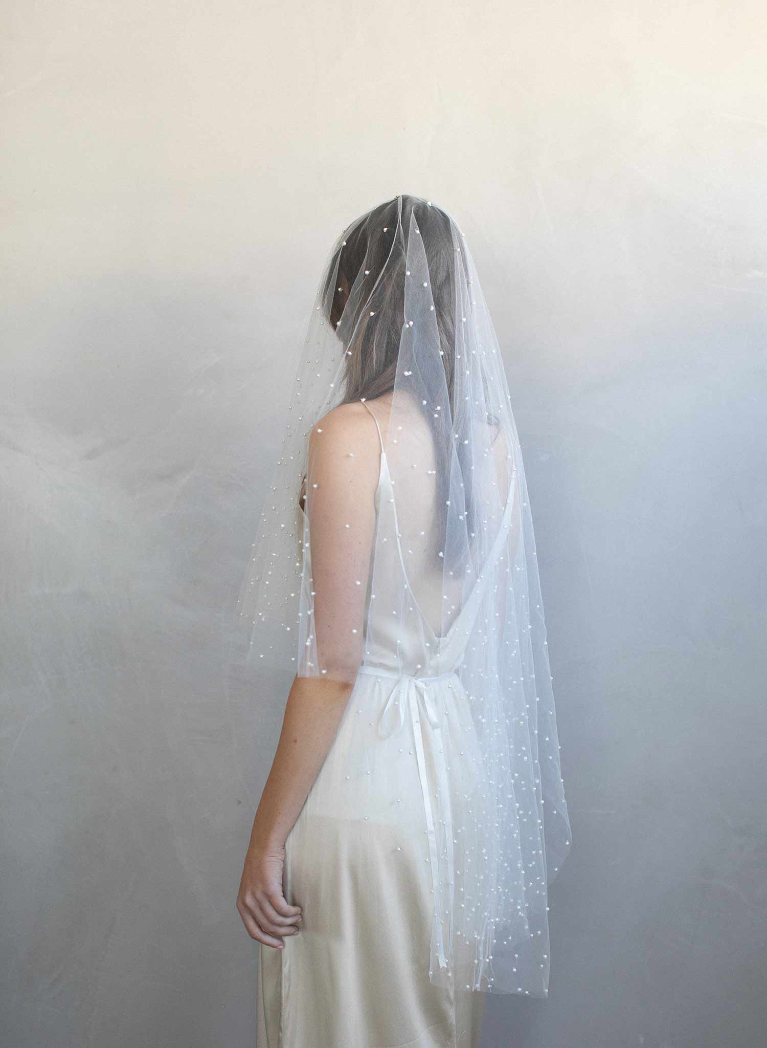 pearl veil, bridal veil, wedding veil, pearl wedding veil, fingertip veil, ivory veil, twigs and honey