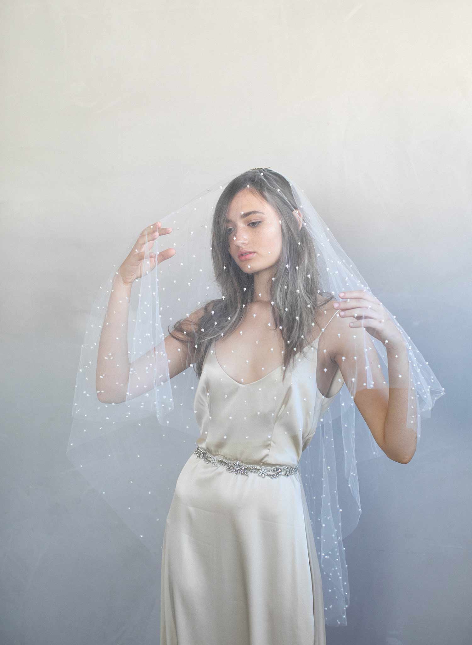 pearl veil, bridal veil, wedding veil, pearl wedding veil, fingertip veil, ivory veil, twigs and honey